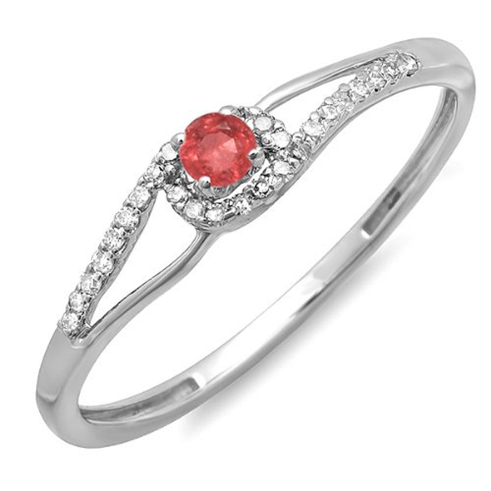 Dazzlingrock Collection 14K Solid White Gold Round Cut Ruby & White Diamond Women's Engagement Ring - Perfect for Bridal, Promise, Anniversary & Special Occasions