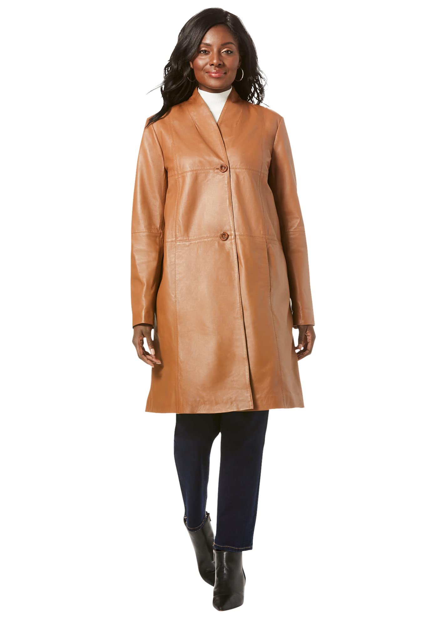 Jessica London Women's Plus Size Leather Swing Coat - Stylish Winter Outerwear for Cold Weather, Office & Casual Wear