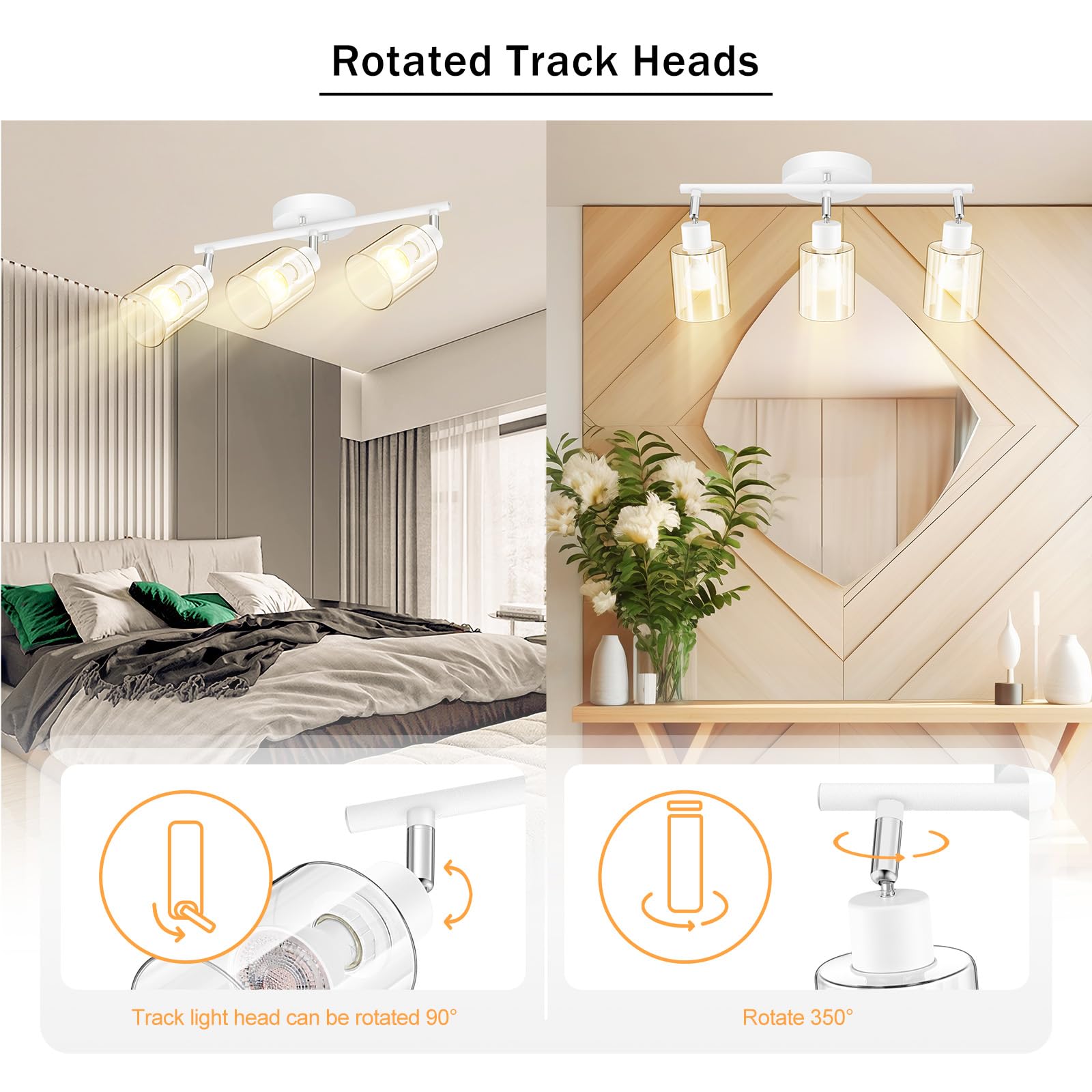 BoostArea 3-Light Modern Bathroom Vanity Light Fixture - White Wall Sconce with Clear Glass Shade, Flexible Ceiling Lighting for Mirror, Kitchen, Living Room, Hallway, Cabinet & Porch - Perfect for Home Decor & Interior Design