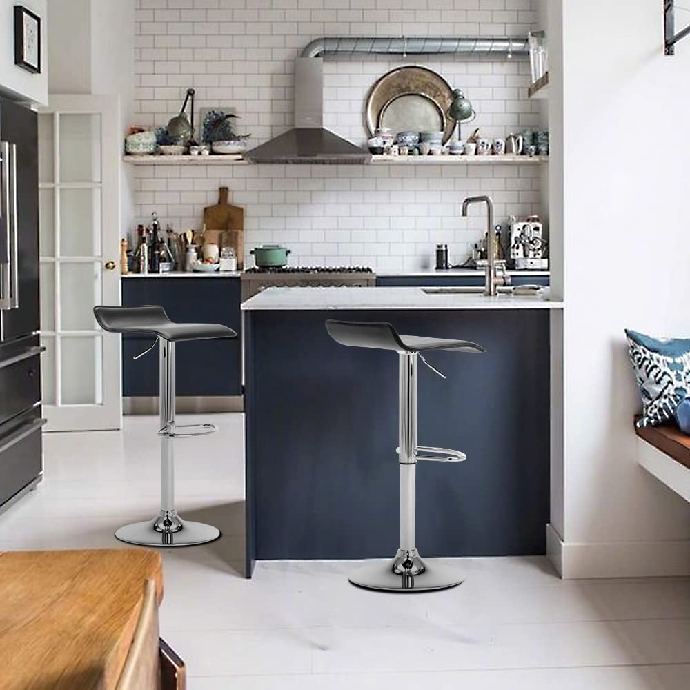 NOBPEINT Modern Chrome Adjustable Swivel Bar Stools - Set of 4 Black Counter Height Stools for Kitchen Island, Breakfast Bar & Home Decor