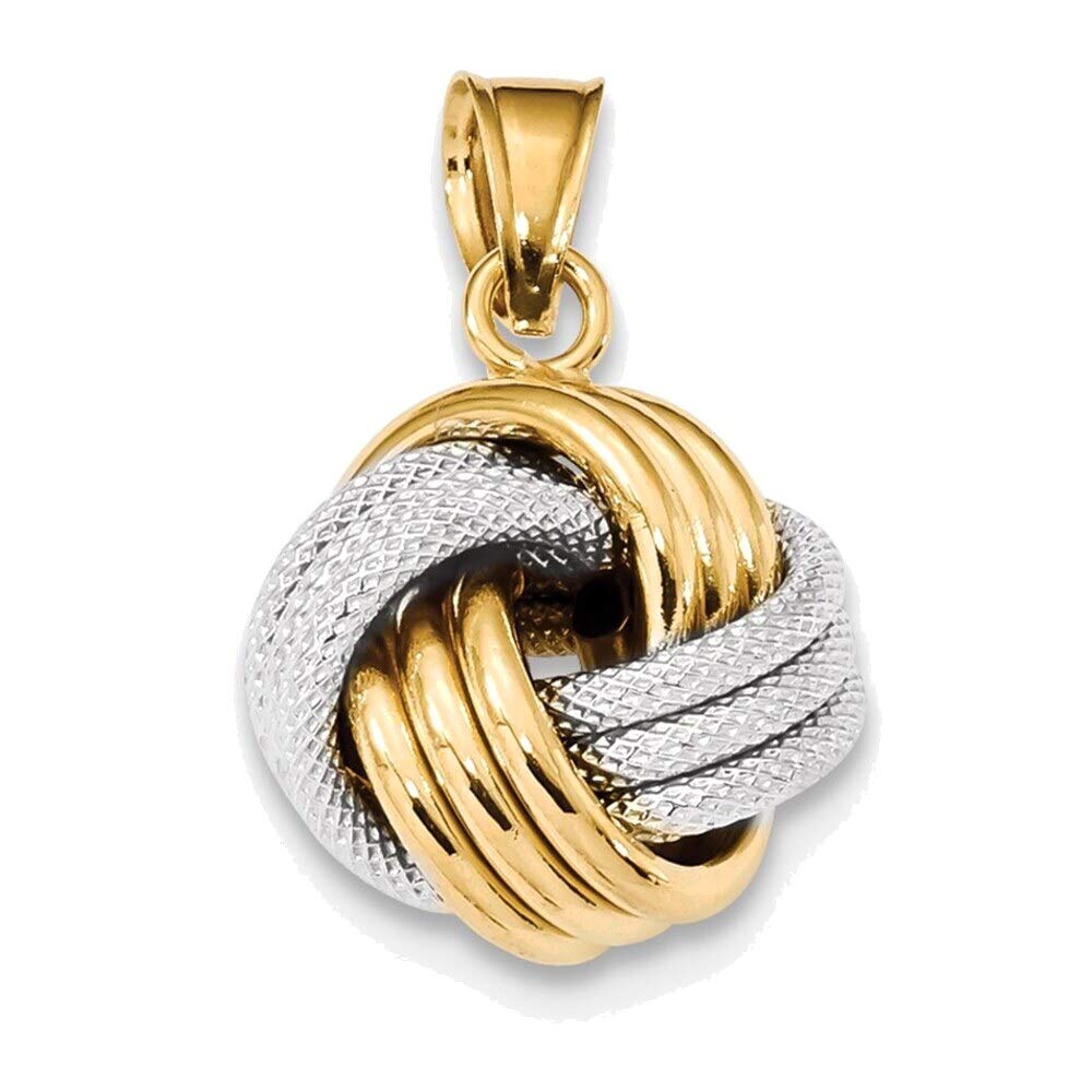 14K Yellow & White Gold Two-Tone Love Knot Pendant Necklace - Elegant Polished Textured Jewelry for Women | Perfect Gift for Anniversary, Valentine's Day & Special Occasions