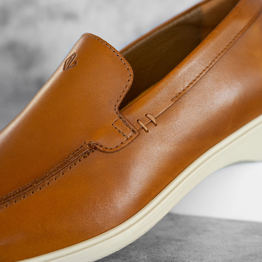 Premium Genuine Leather Loafer Shoes for Men - Honey & Cream Color - Comfortable Slip-On Casual Dress Shoes for Office, Business & Everyday Wear