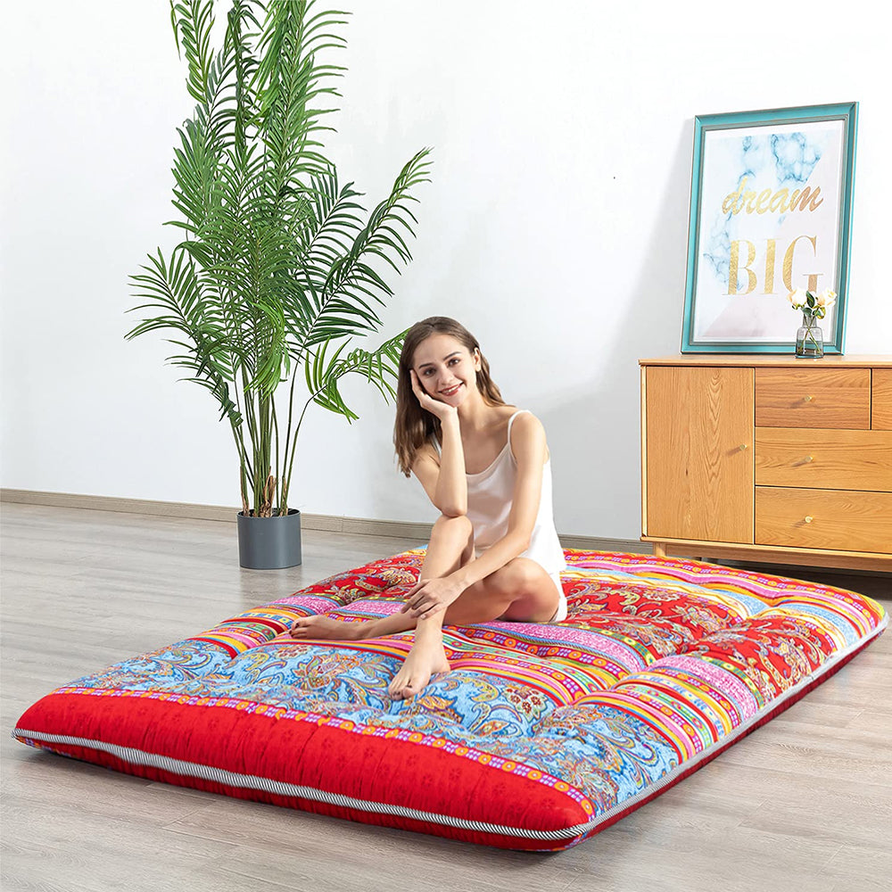 MAXYOYO Floor Mattress - Japanese Bohemian Style Futon Mattress for Bedroom, Guest Room & Yoga | Comfortable Floor Sleeping Solution for Adults & Kids