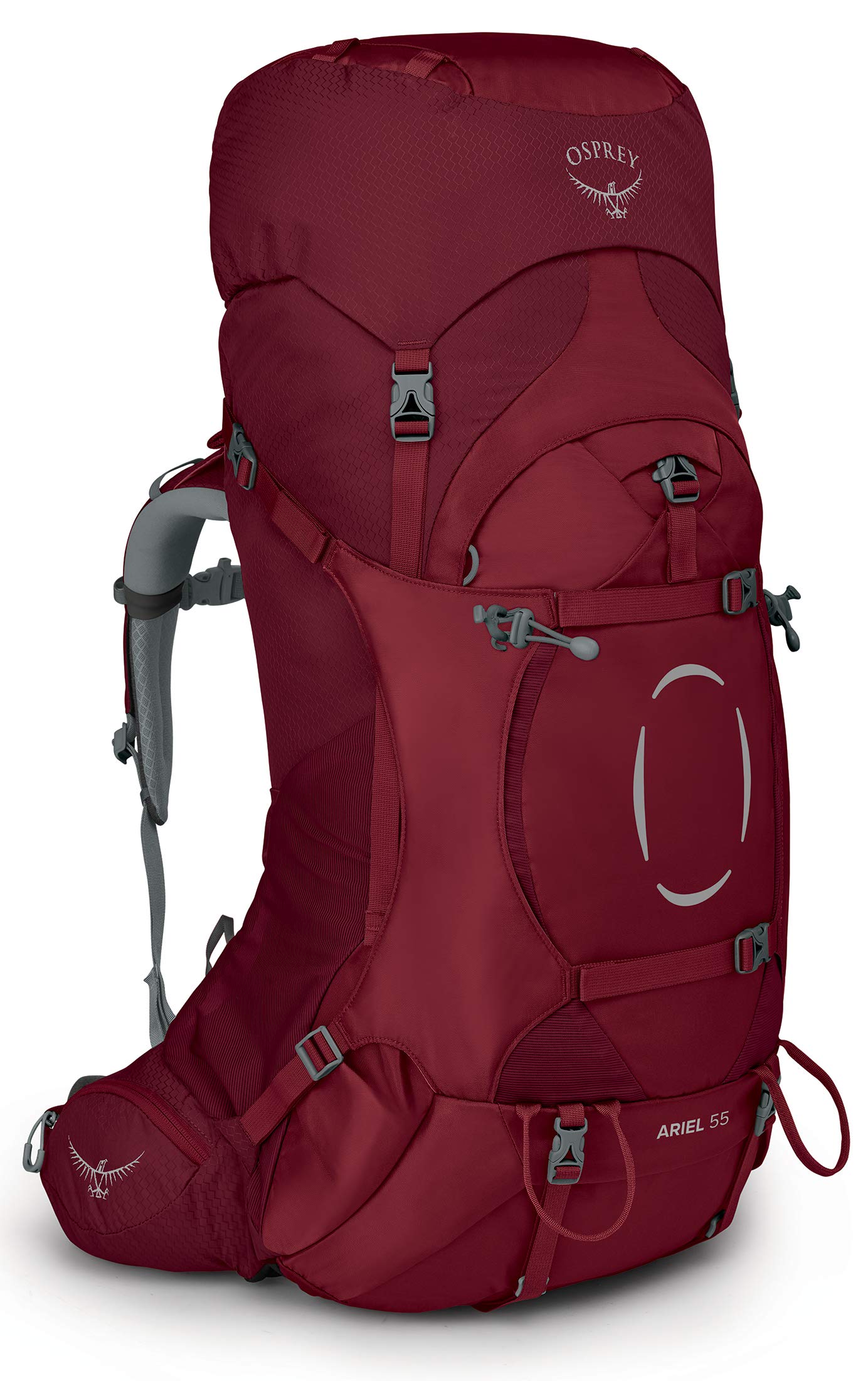 Osprey Ariel 55L Women's Backpacking Backpack - Lightweight Hiking Pack for Outdoor Adventures, Claret Red, WM/L Size - Perfect for Camping, Trekking & Travel
