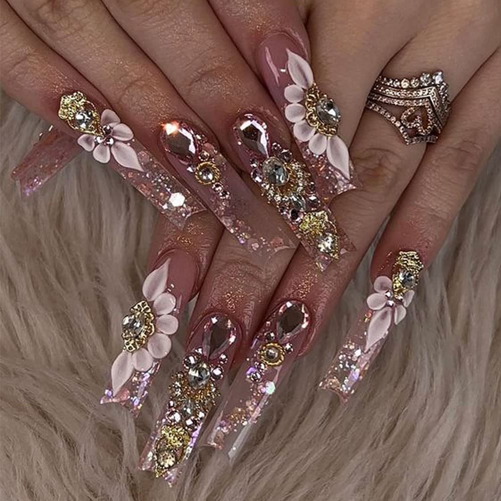3D Gold Nail Charms - 50pcs Rhinestones for Nail Art & Acrylic Nails - Perfect for DIY Manicures