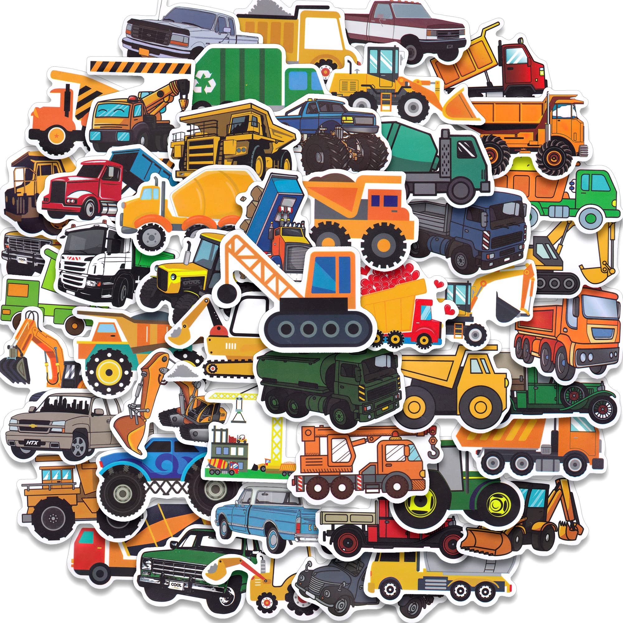50 PCS Truck Stickers for Kids - Vehicle & Construction Decals for Water Bottles, Laptop, Hydro Flask, Skateboard, Car - Perfect for Boys Party Favors, Blippi Fans & DIY Projects (Truck Theme)