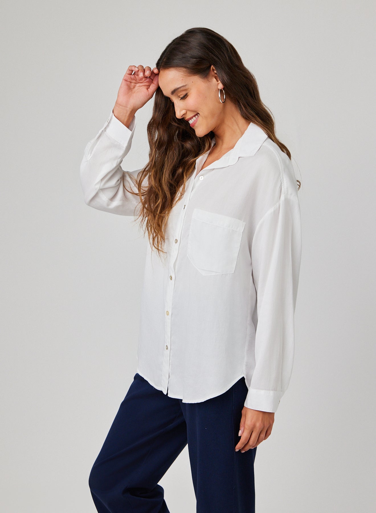 Pocket Boyfriend Shirt - Soft Oversized White Button Down Shirt for Women | Casual Wear, Date Night & Layering Outfits