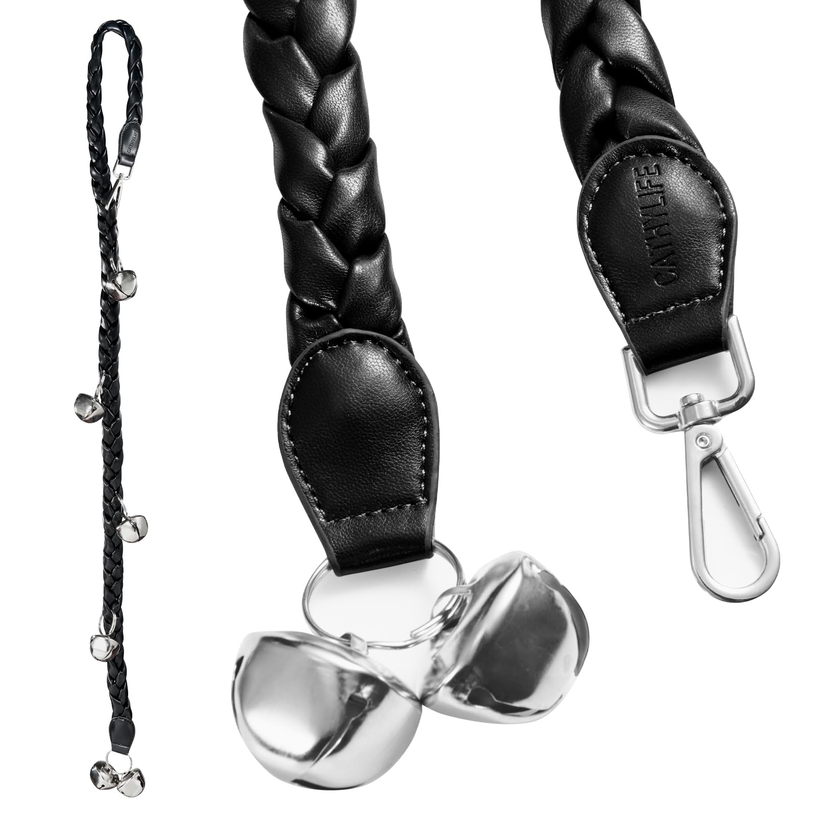 **Dog Training Doorbells for Potty Training - Extra Loud Faux Leather Puppy Door Bells, Hand-Woven Dog Bells for Door Knob - Perfect for Housebreaking & Outdoor Training (Black Twist) - Great for Small, Medium & Large Dogs**