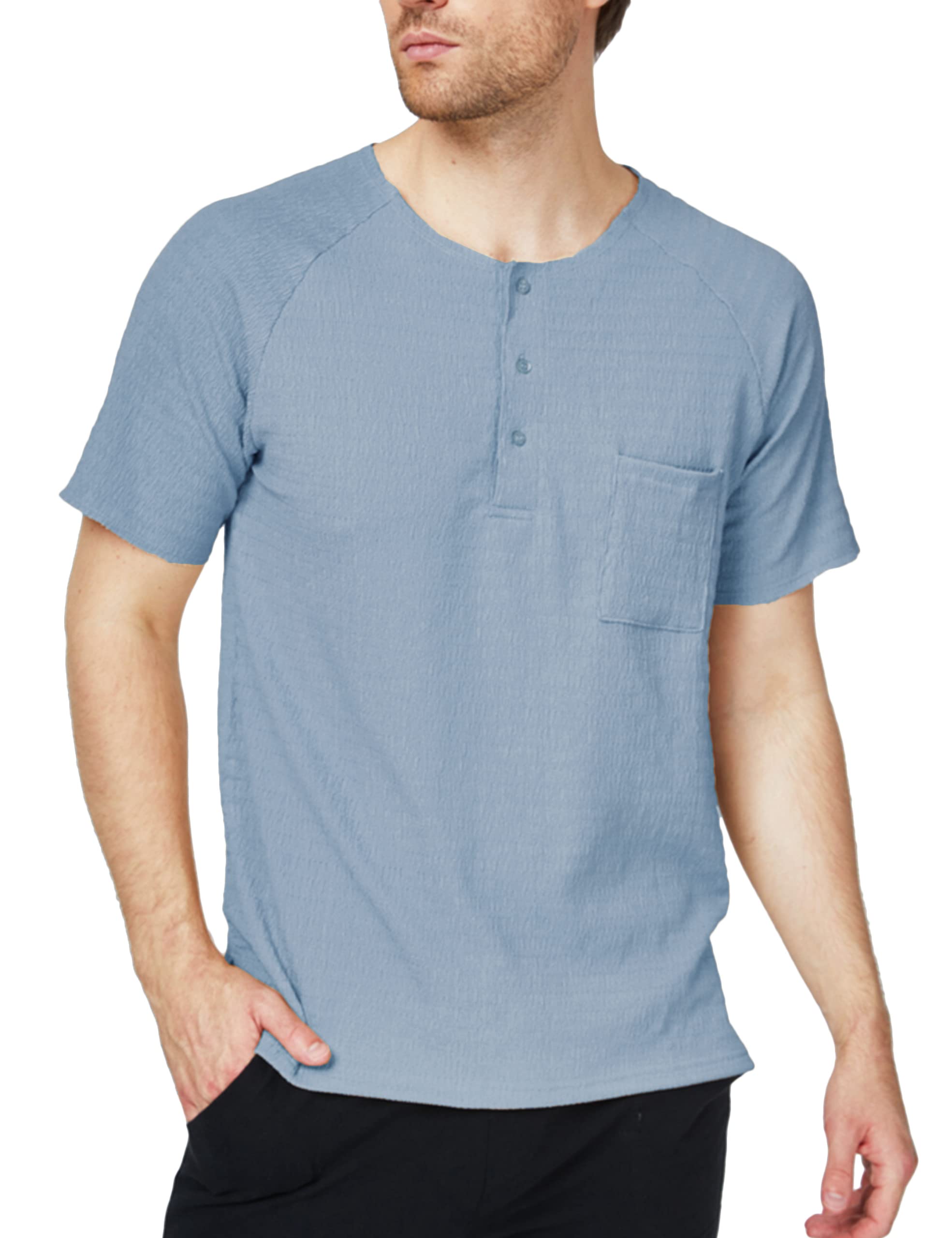 SSLR Men's Henley Shirts - Summer Crewneck Waffle Knit Short Sleeve T-Shirts for Casual Wear & Outdoor Activities