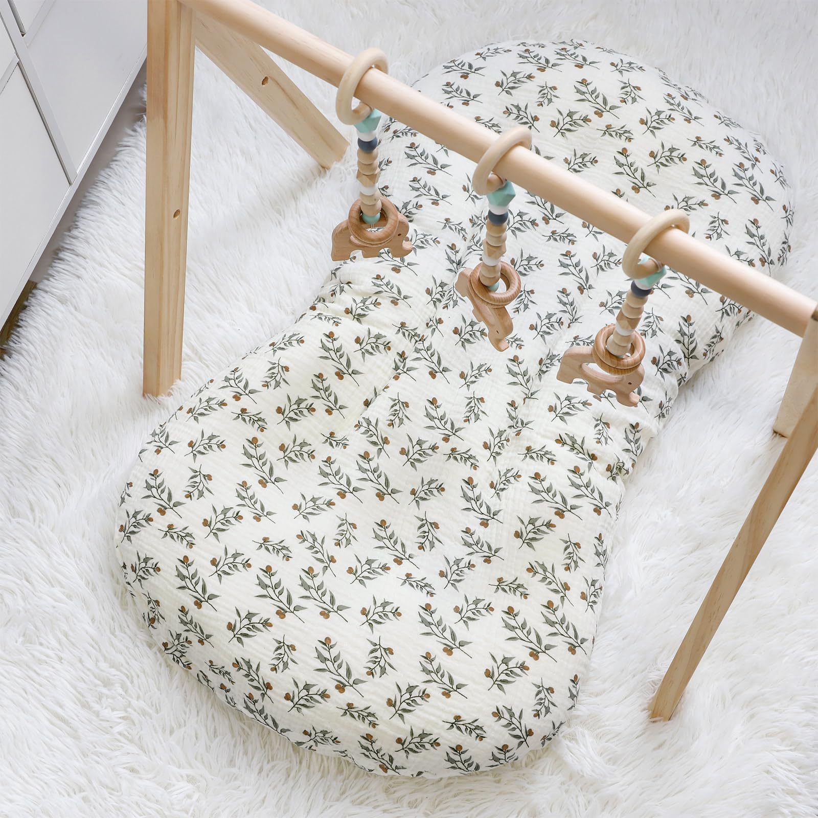 Hooyax 2-Pack Organic Muslin Baby Lounger Cover - Removable Padded Slipcover for Newborns & Infants, Soft Floor Seat Covers for Boys & Girls (Light Green & Leaf) | Perfect for Nursery, Playtime & Travel