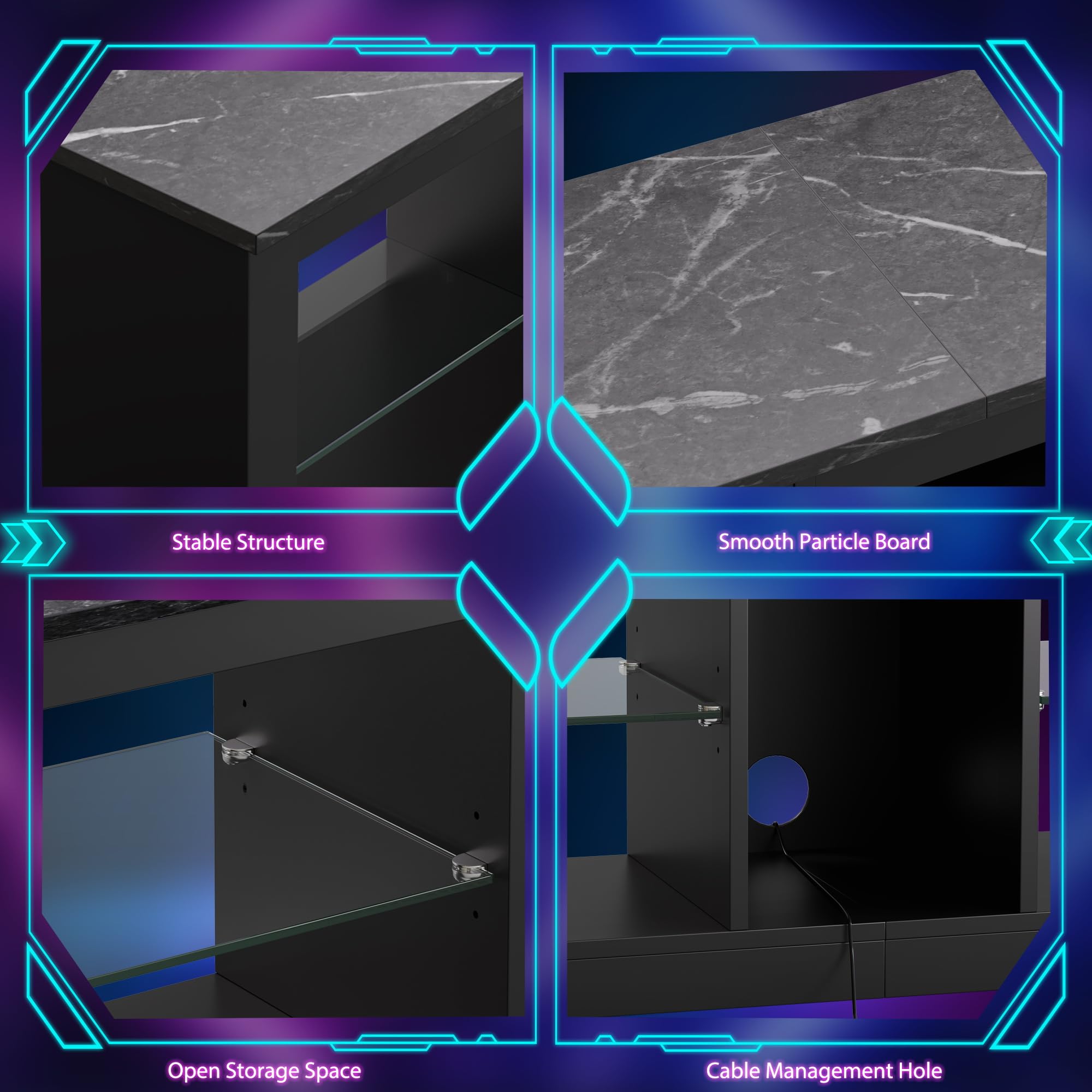 Bestier 55 Inch Modern TV Stand with Power Outlet & Storage - Entertainment Center for 55/60/65 Inch LED TVs - Black Marble TV Cabinet for Living Room, Gaming & Xbox Setup