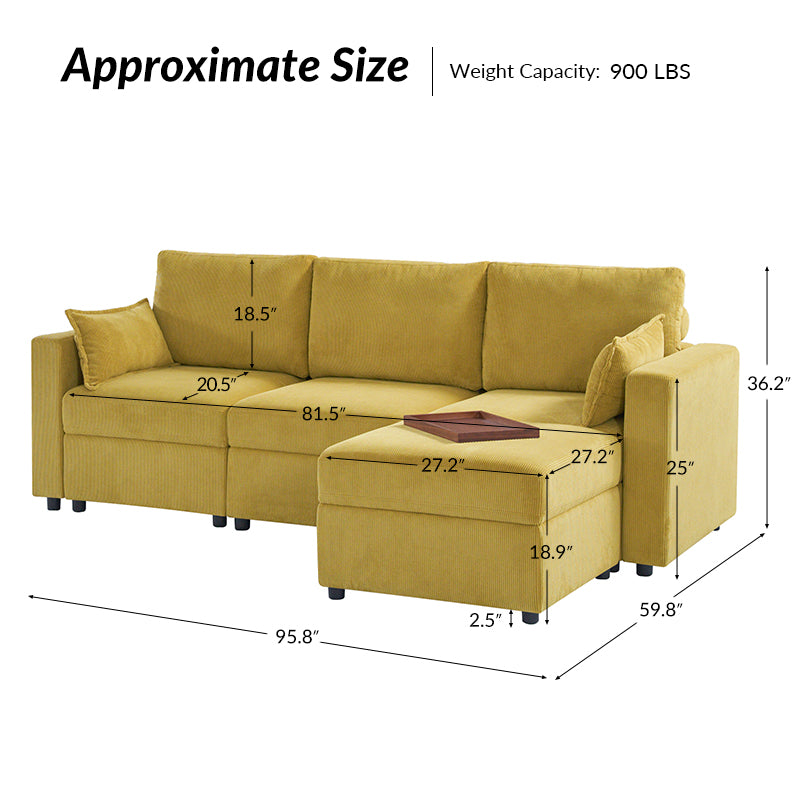 Amando Soft Storage Sectional Sofa - Modern L-Shaped Couch with Hidden Storage | Perfect for Small Spaces, Living Room & Apartment | Comfortable & Stylish Home Furniture