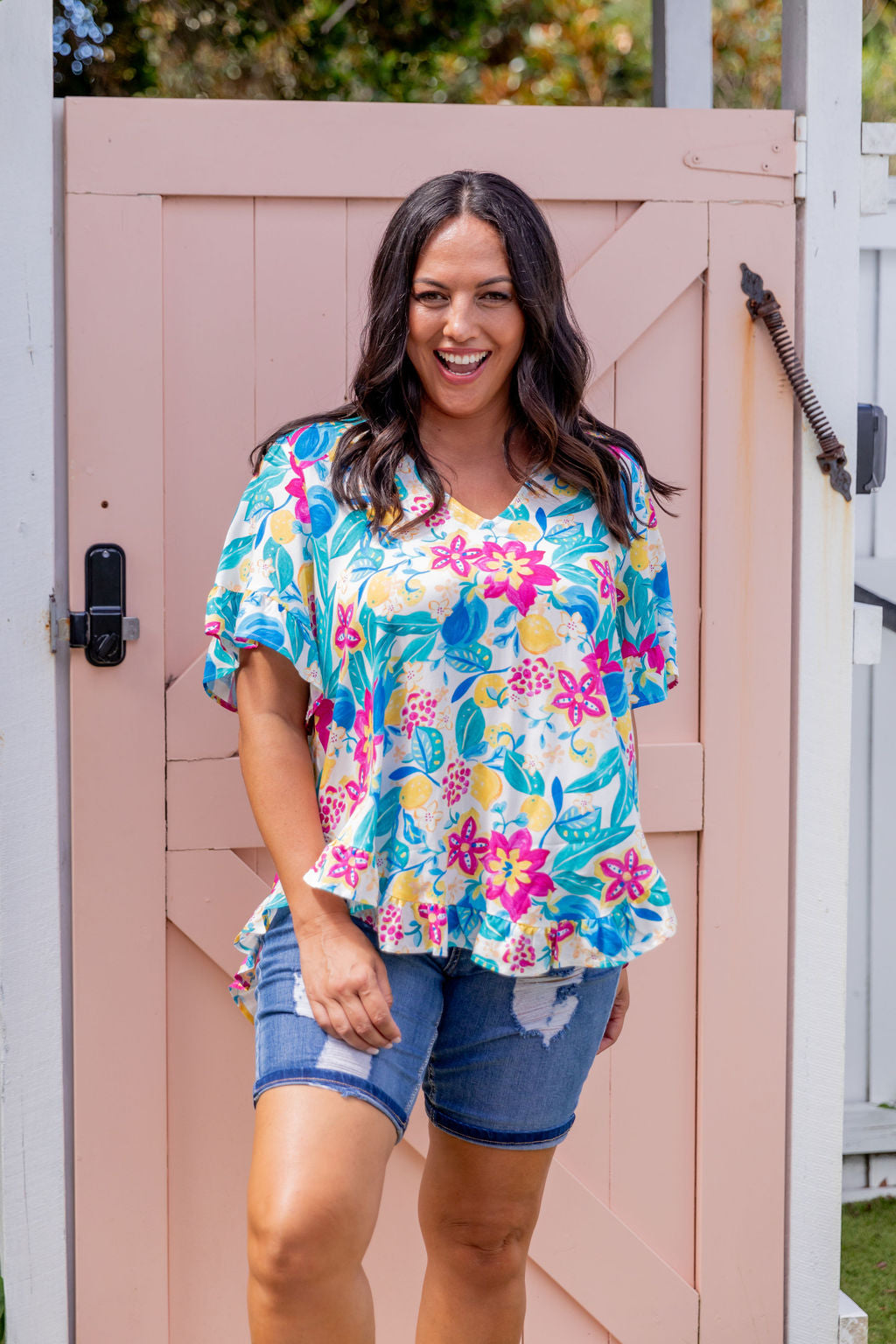 Lemon Garden Natalie Top - Women's Floral Print Blouse for Casual Wear & Summer Outfits