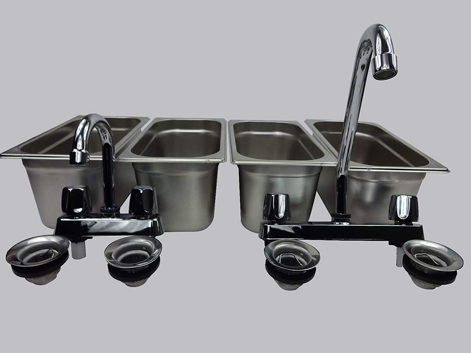 Commercial 4-Compartment Stainless Steel Sink Set with Hand Washing Station - NSF Certified for Food Trucks, Concession Stands & Mobile Kitchens - Perfect for Outdoor Events, Farmers Markets & Catering Businesses