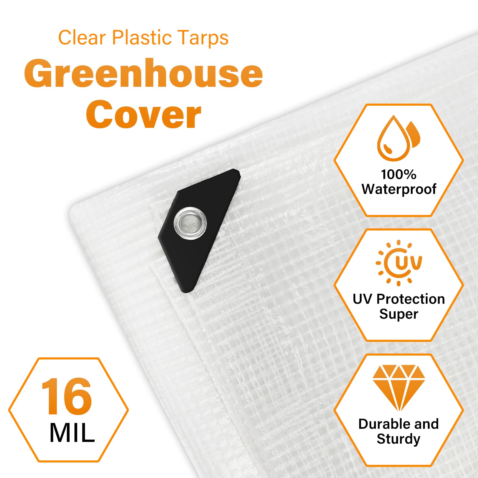 16 Mil Clear Heavy Duty Waterproof Greenhouse Cover - 18x24FT UV Resistant Poly Plastic Tarp with Grommets for Gardening, Farming, Nursery & Outdoor Use | Perfect for Plant Protection, Season Extension & Weatherproofing