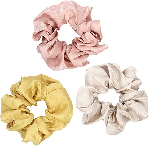 Belicia Pack of 3 Solid Shiny Satin Scrunchies for Women - Soft Hair Ties, No-Slip Hair Bands, Gentle Hair Bobbles for Ponytails, Buns & Everyday Styling