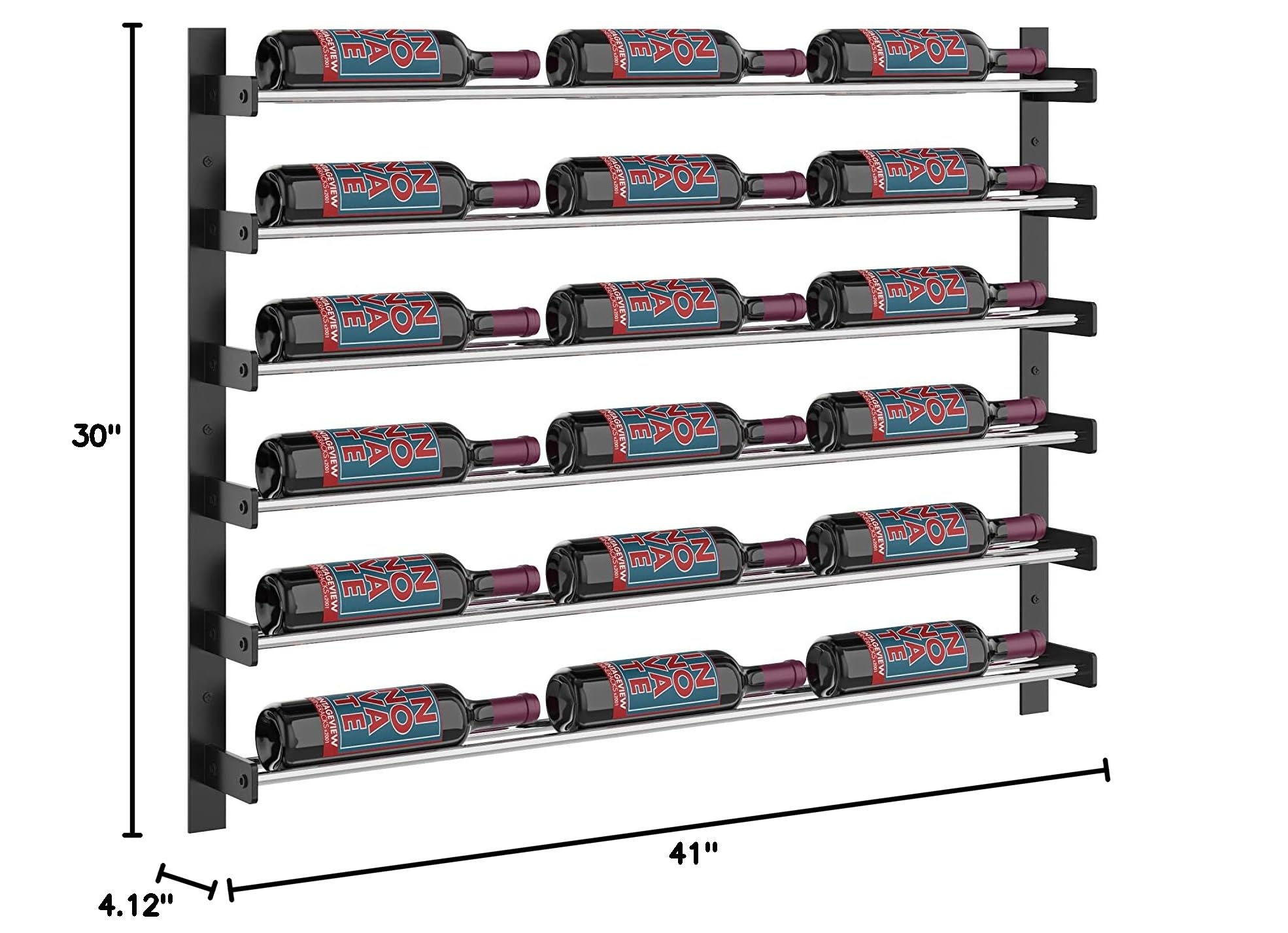 VintageView Evolution 30 3C Modern Label Forward Wine Rack - Holds 18 Bottles, Matte Black/Chrome Finish - Perfect for Home Bar, Dining Room & Wine Cellar Organization