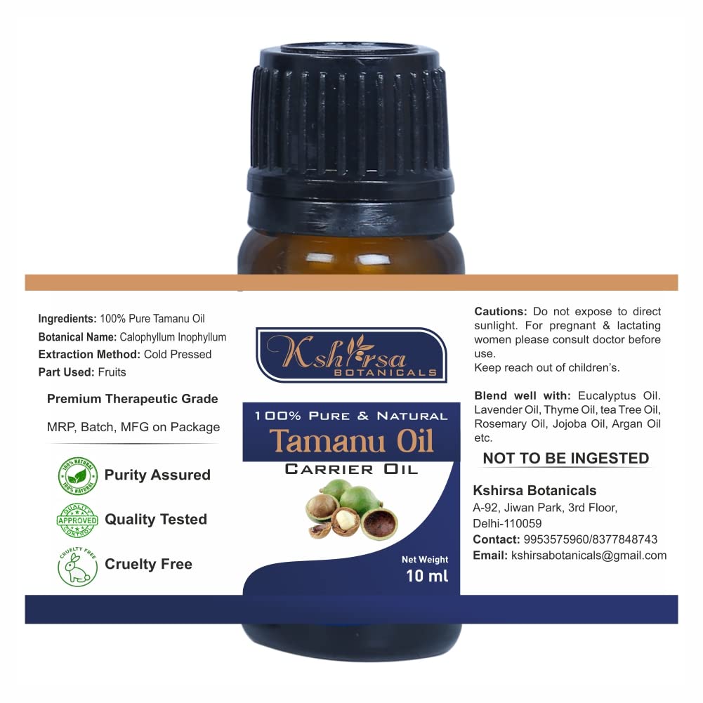 Pure & Natural Tamanu Oil (Calophyllum Inophyllum) - Organic Cold Pressed for Skin Care, Hair Growth & Scar Treatment - 10ml - Perfect for Face, Body & Scalp Hydration