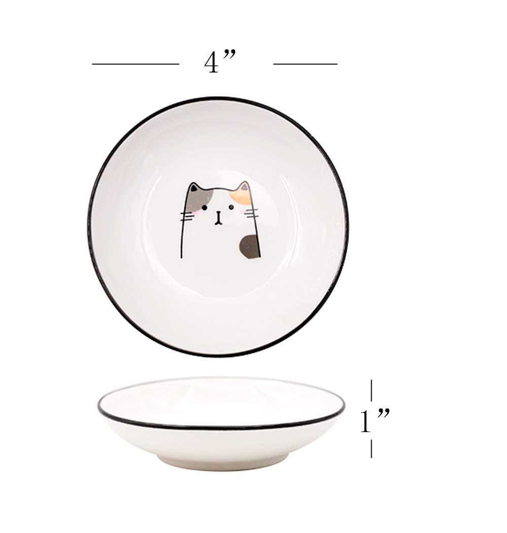 4pcs Ceramic Cartoon Cat Seasoning Dishes & Dipping Bowls - Cute Appetizer Plates for Sauces, Condiments, Snacks - Perfect for Parties, Kitchen, Dining Table Decor