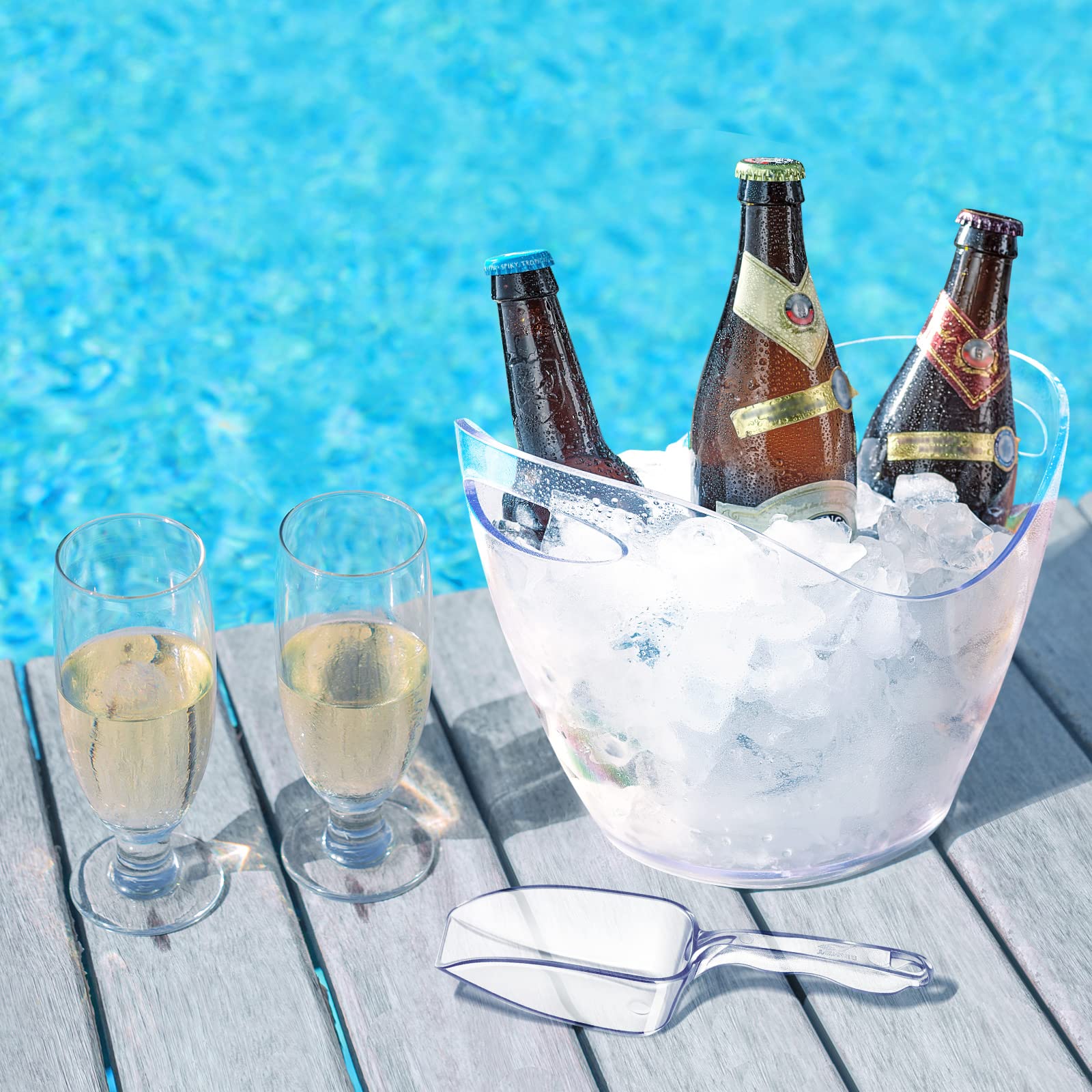 Clear Acrylic Ice Bucket with Scoop - 4L Plastic Wine Chiller Bin for Champagne, Beer & Beverages - Perfect for Parties, Weddings & Home Entertaining (24-Piece Set)