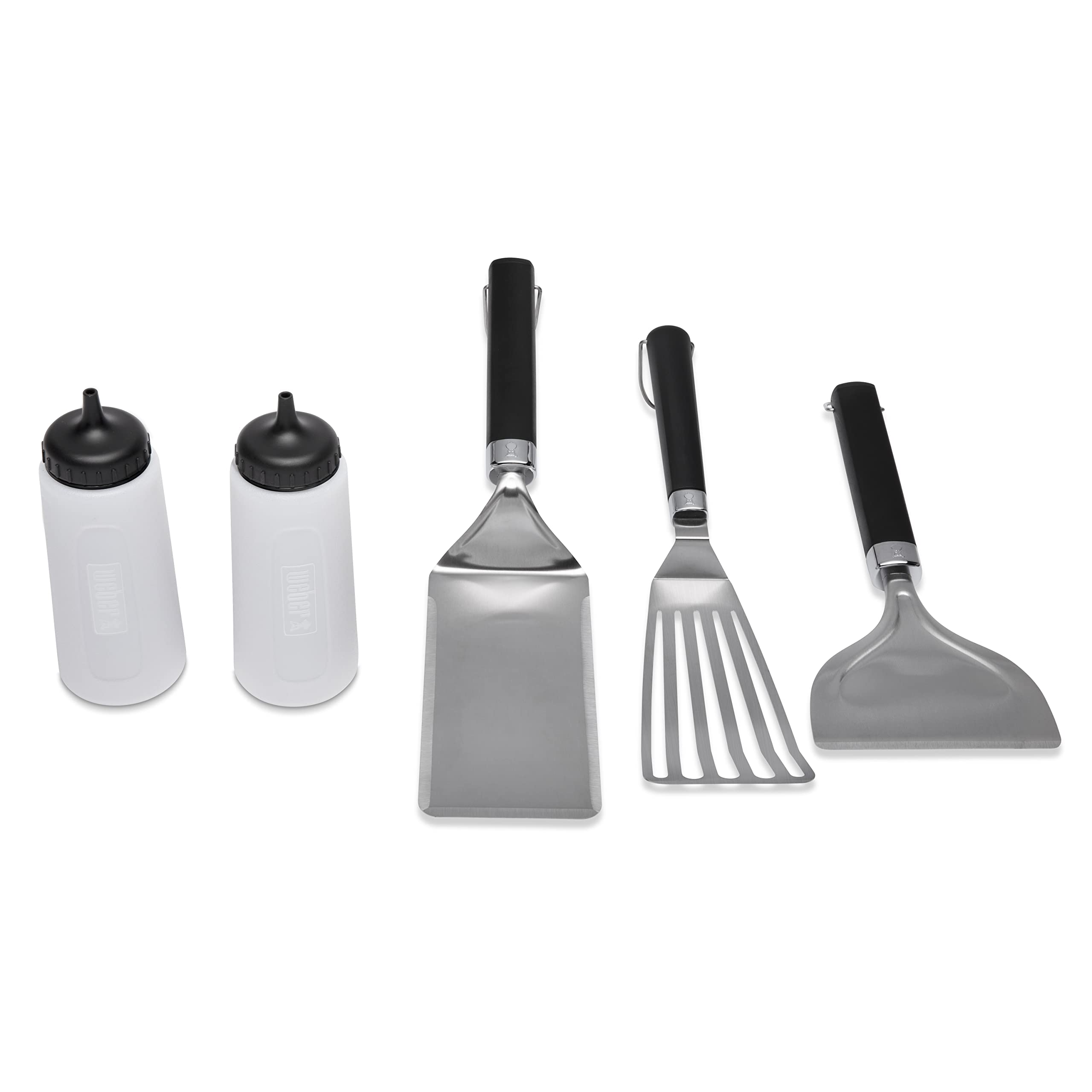 Weber Griddle Essential 5-Piece BBQ Grill Tool Set - Stainless Steel Spatula, Tongs, Fork & More for Outdoor Cooking, Backyard Grilling & Camping
