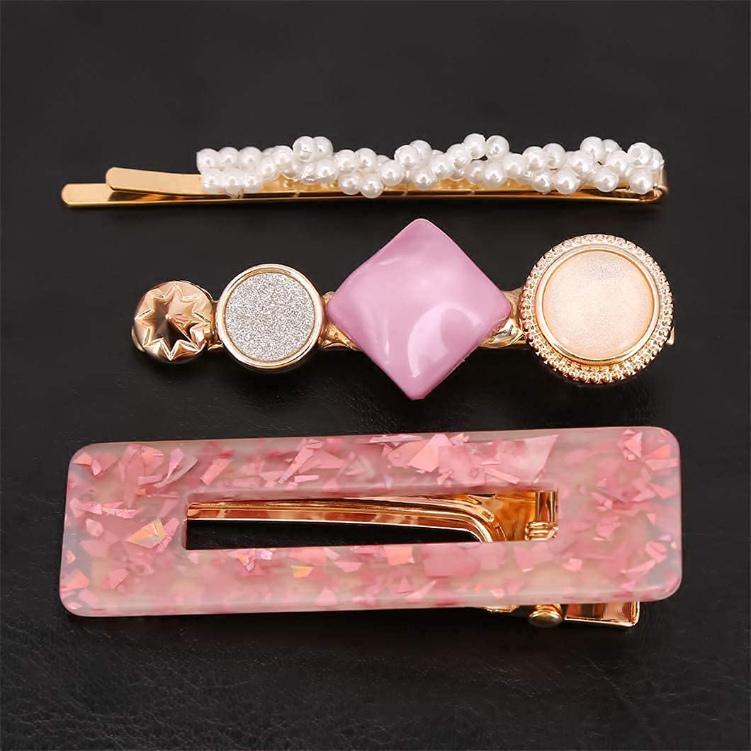 BOTIST 3Pcs Acrylic Hair Clips with Pearls - Elegant Hair Accessories for Women & Girls - Perfect for Weddings, Parties & Everyday Styling