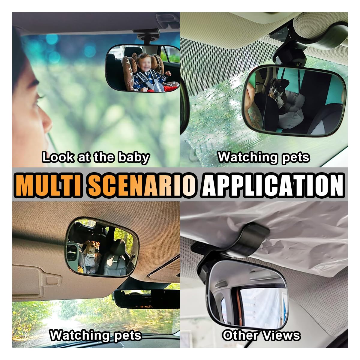 Universal Car Rearview Baby Mirror - Wide Angle Adjustable Clip-On Safety Mirror for Backseat Passengers - Black - Perfect for Monitoring Kids & Pets While Driving