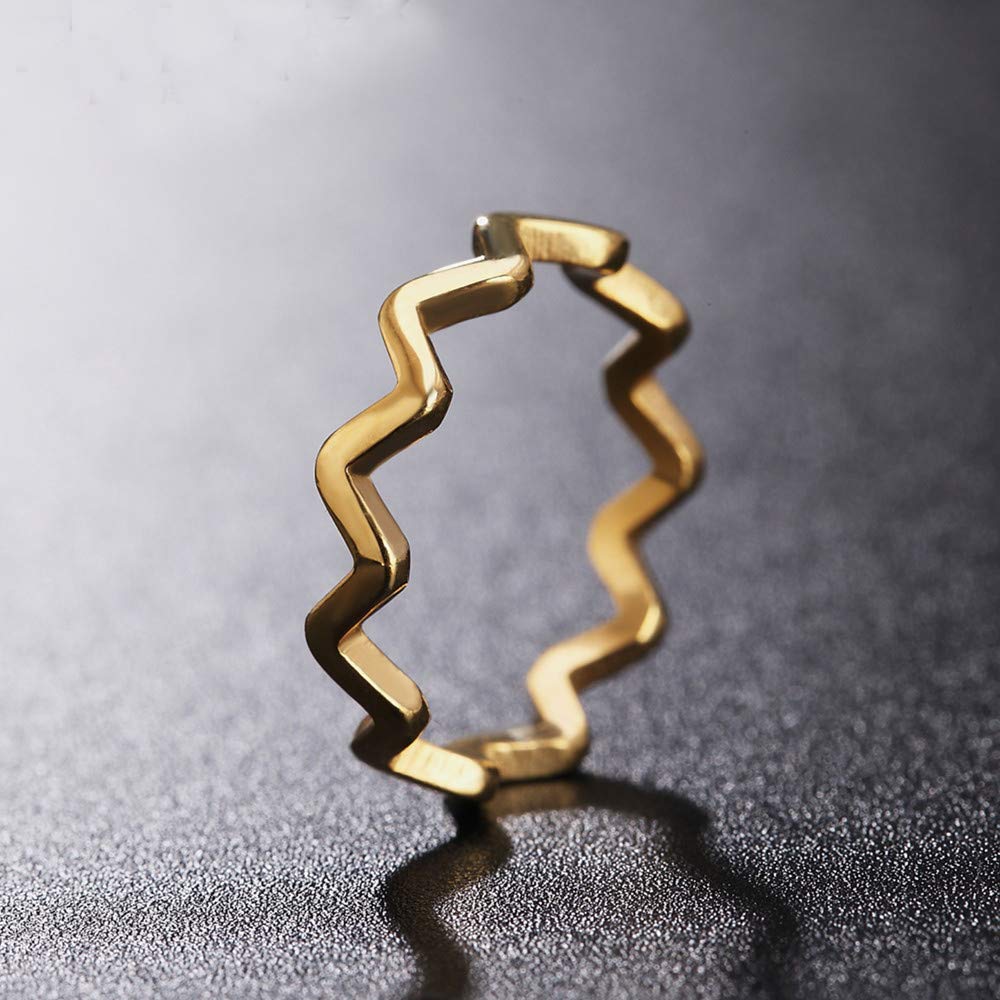 PAURO Women's Stainless Steel Stackable Wavy Rings Set - High Polish Fashion Jewelry for Everyday Wear, Gift Giving & Special Occasions