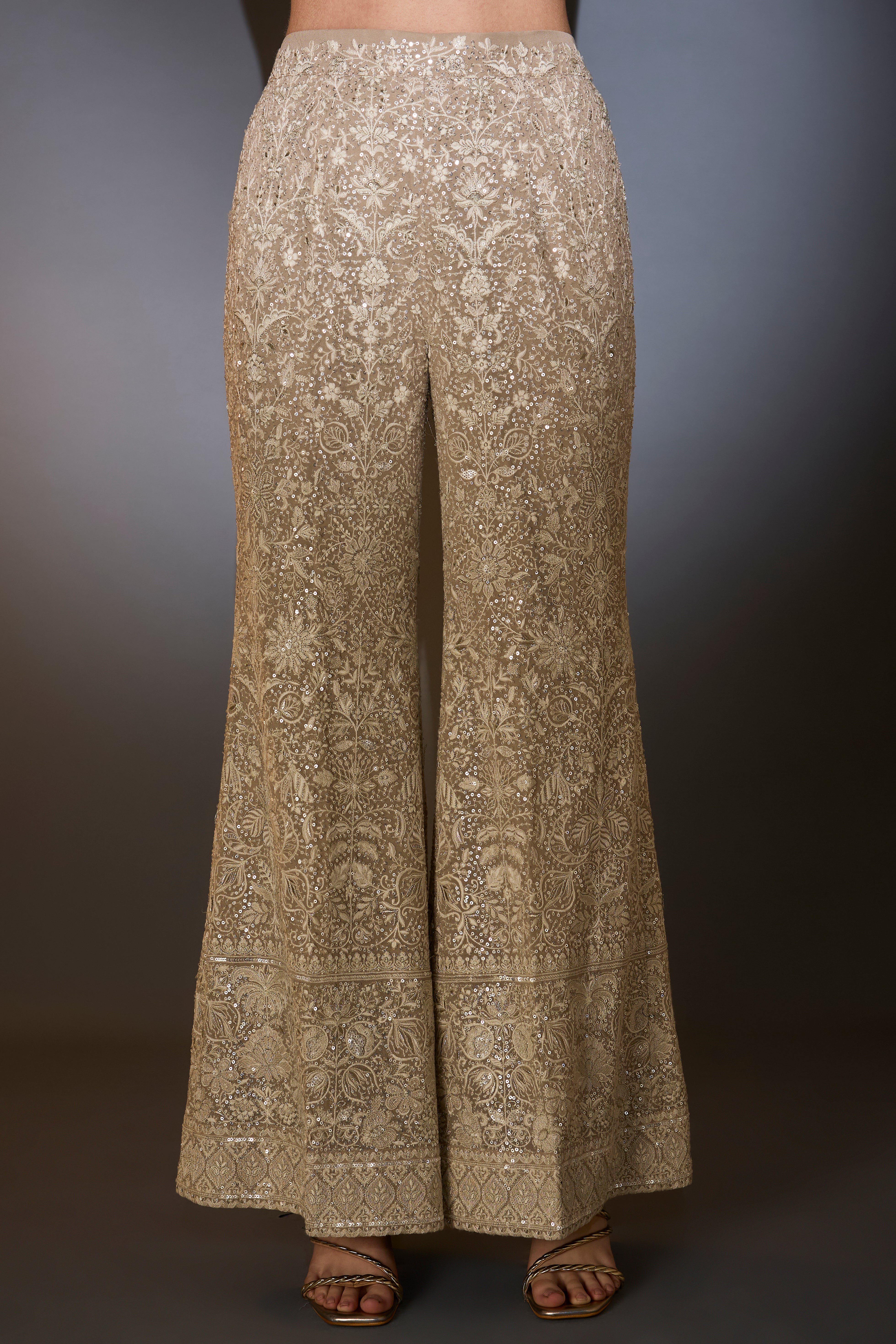 Elegant Mouse-Colored Co-Ord Set with Waist Jacket & Boot Cut Trousers - Intricate Ivory Thread & Sequin Embroidery for Women's Office Wear & Special Occasions