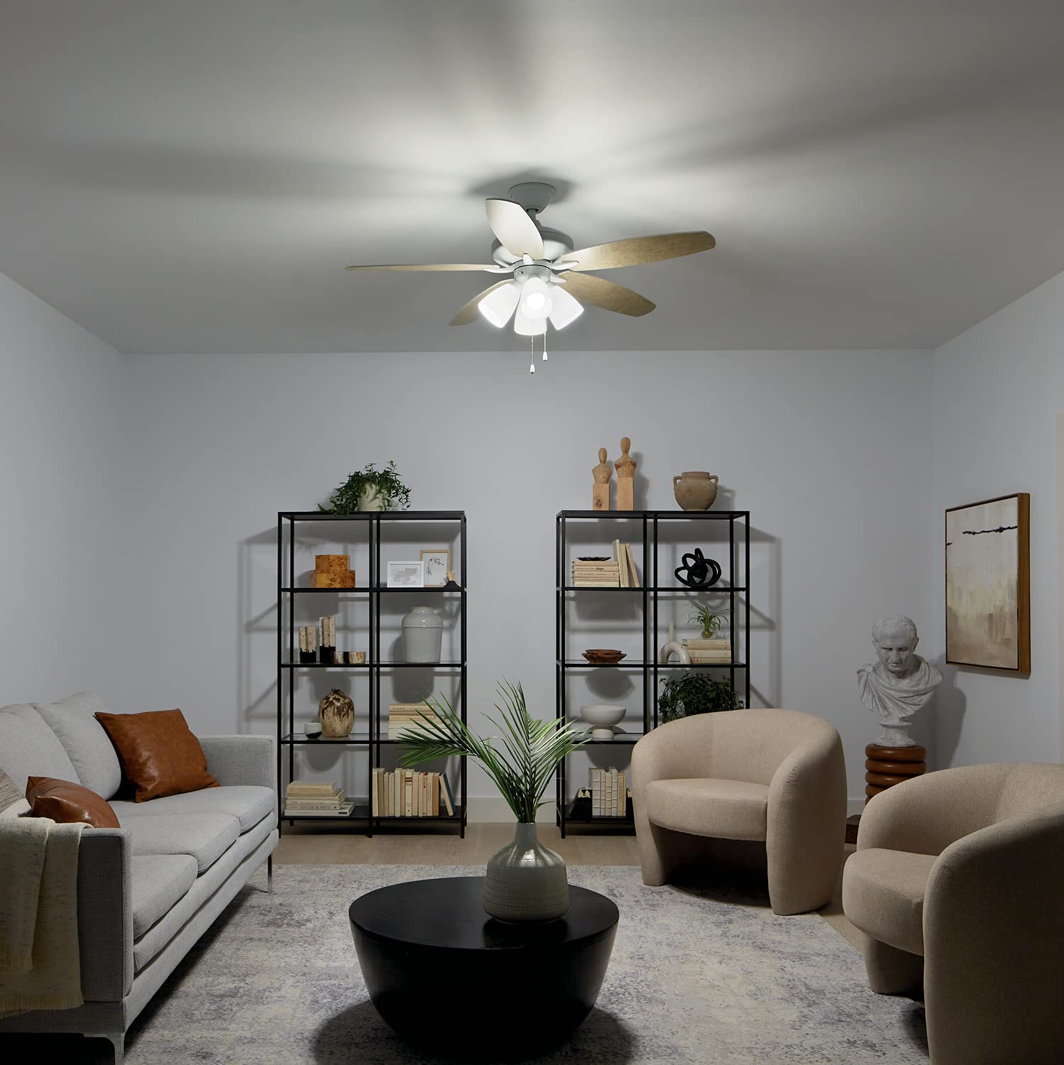 Kichler 52 Inch Renew Premier LED Ceiling Fan with Light, Matte White Finish - Energy Efficient Cooling for Living Room, Bedroom & Patio