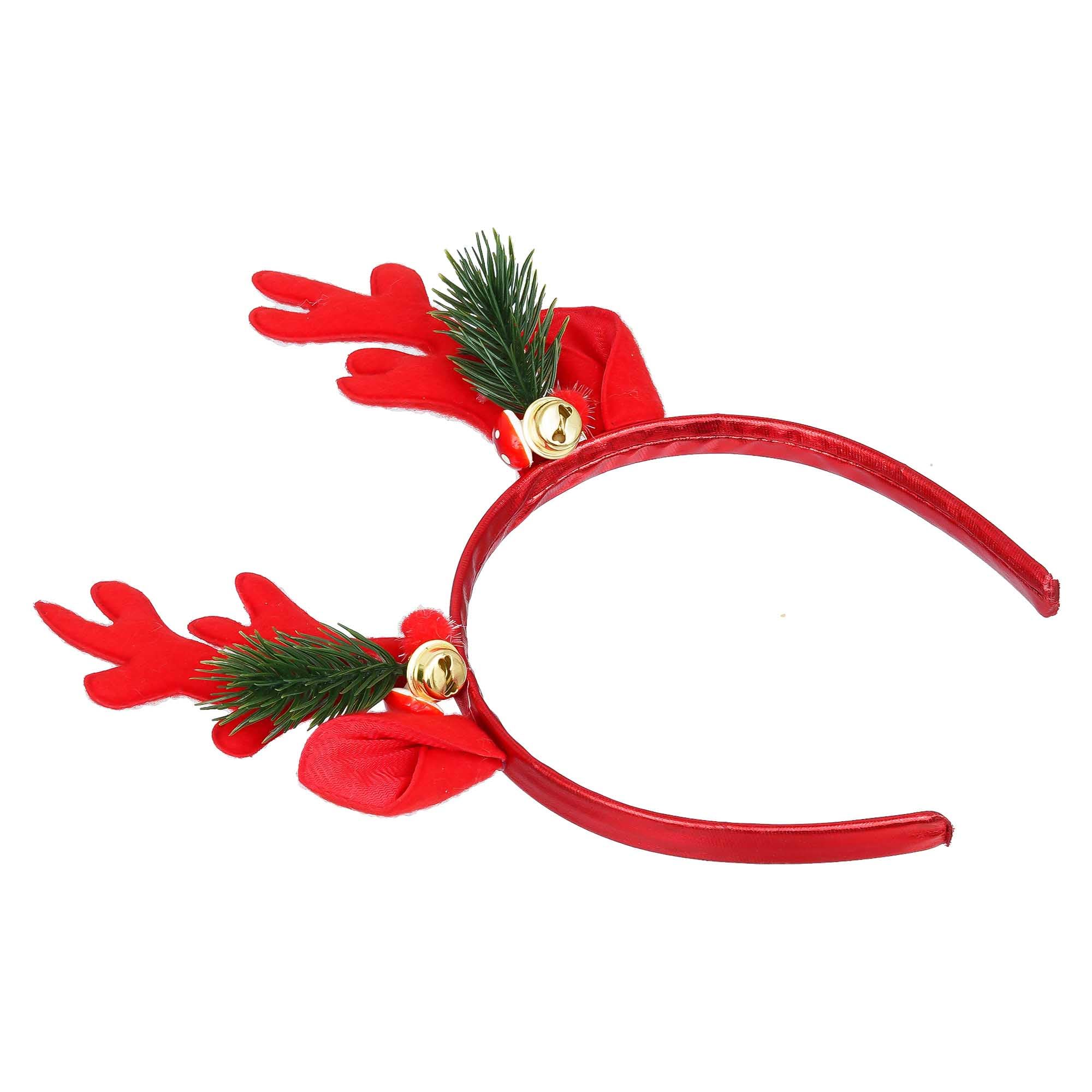 eCraftIndia Red Christmas Headband with Reindeer Antlers & Leaves Design - Festive Hair Accessories for Women, Kids & Girls | Perfect for Xmas Parties, Gift Giving & Holiday Decor | Christmas Costume Accessories for Family Photos & Ugly Sweater Parties