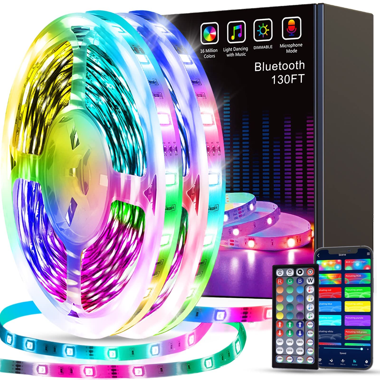 Tenmiro 130ft Smart LED Strip Lights (2 Rolls of 65ft) - App Controlled RGB Color Changing Lights with Music Sync for Bedroom, Room Party & Home Decoration