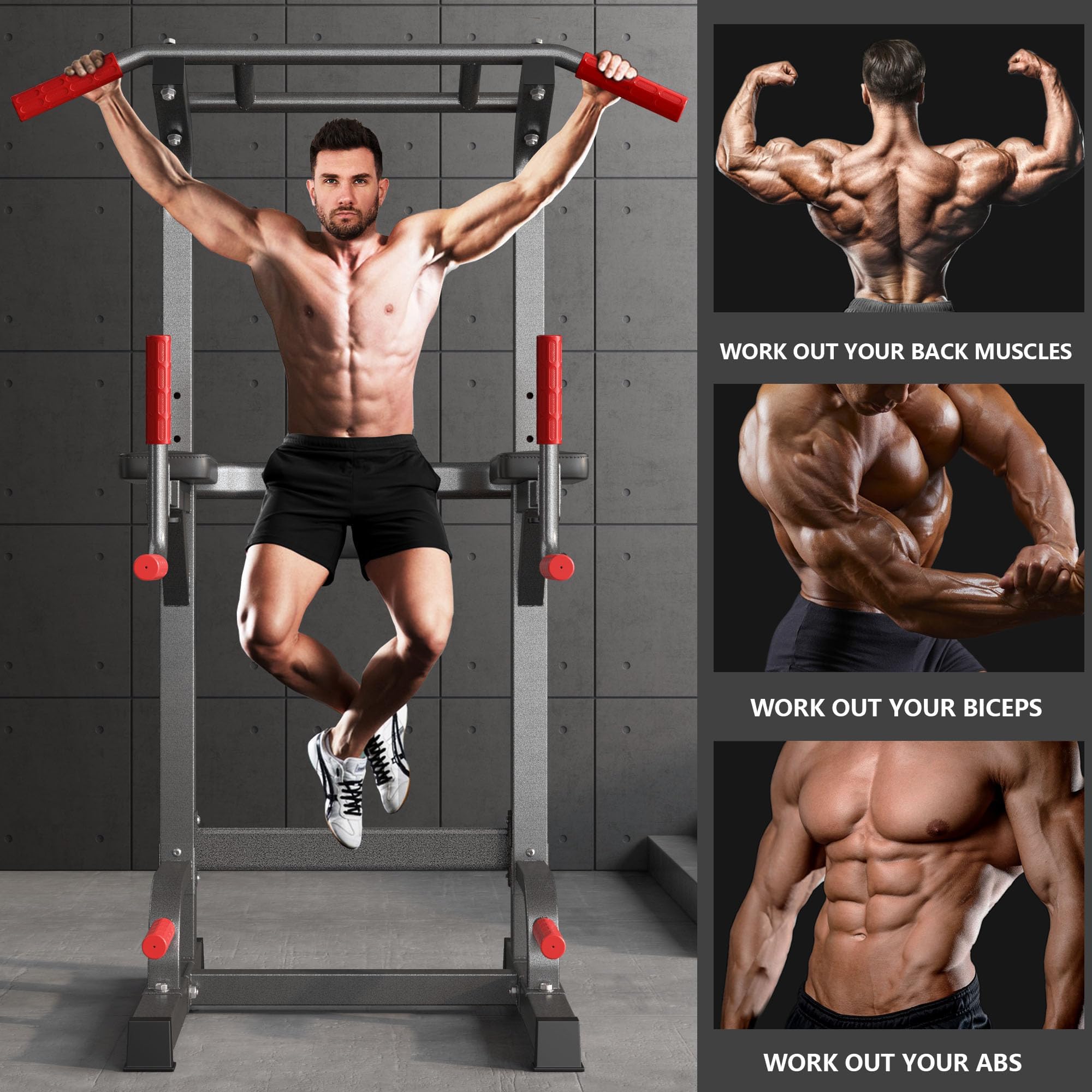 SogesPower Adjustable Height Power Tower Pull Up Bar Station - Multi-Function Home Gym Equipment for Strength Training, Dips & Pull Ups - Supports 500LBS - Perfect for Home Workouts & Garage Gyms