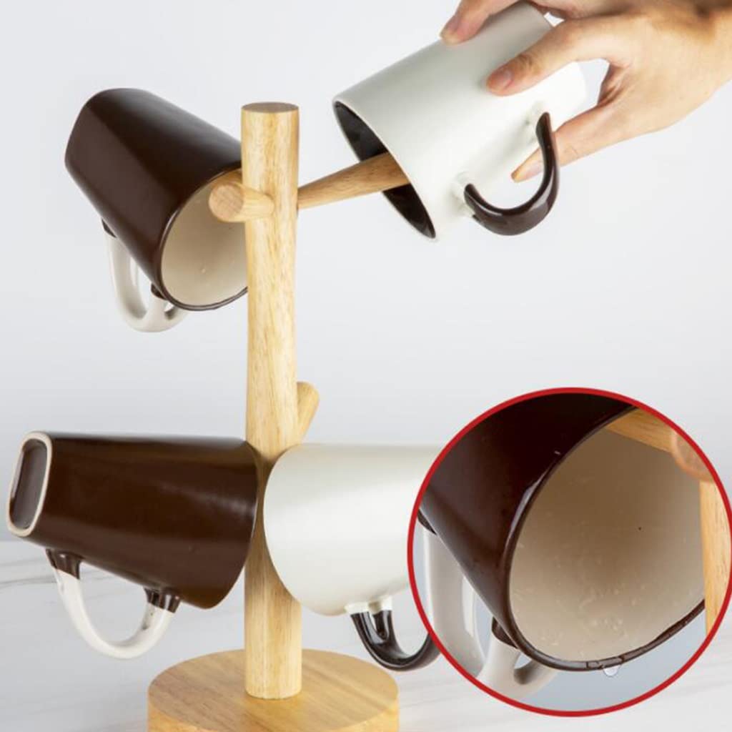 Wooden Cup Holder Stand for Coffee Mugs & Glasses - Countertop Drying Rack with Drain Tray - Multi-Purpose Organizer for Jewelry, Bracelets & Hair Accessories - Perfect for Kitchen, Bathroom & Bedroom Storage