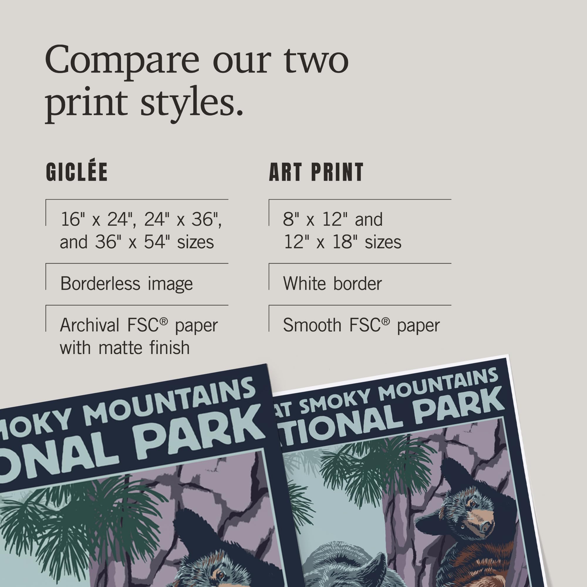 Lantern Press 24x36 Inch Giclee Art Print - Great Smoky Mountains National Park Tennessee Black Bear and Cubs in Tree - Premium Wall Decor for Living Room, Bedroom & Office