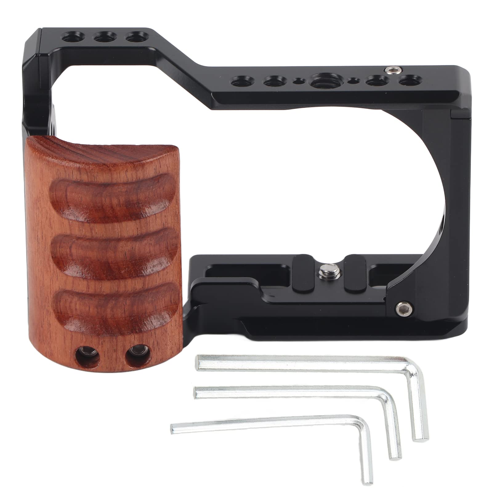 ZV E10 Camera Cage - Aluminum Alloy Video Rig with Wooden Handle | Professional DSLR Mount Bracket for Sony ZV-E10 | Perfect for Vlogging, YouTube Filming & Cinematic Shots