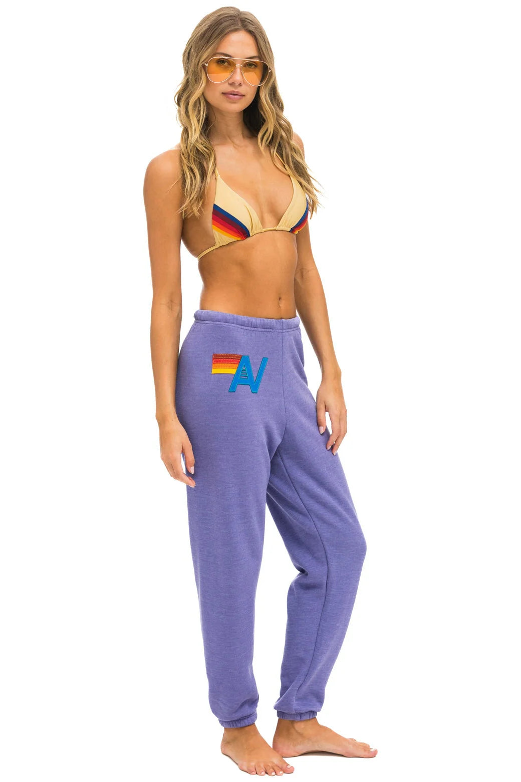 Aviator Nation Logo Stitch Sweatpants for Women - Soft Lavender Joggers, Comfortable Lounge Pants for Yoga, Running & Casual Wear