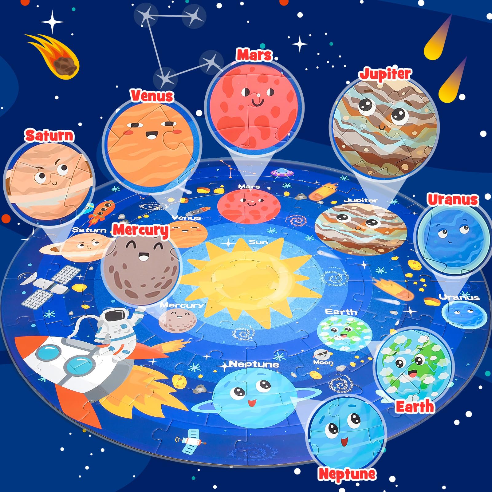Funblitz Solar System Puzzle for Kids Ages 3-8 - Educational Space Toys with Planets - STEM Learning Gifts for Boys & Girls - Perfect for Classroom, Birthday & Homeschool Astronomy Activities