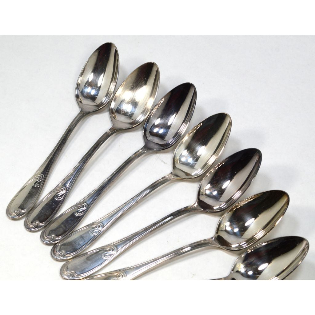 Vintage ERCUIS Silver Plated Flatware Set - 9 Oval Dessert & Soup Spoons with Wave Pattern - Perfect for Fine Dining, Tea Parties & Antique Collectors