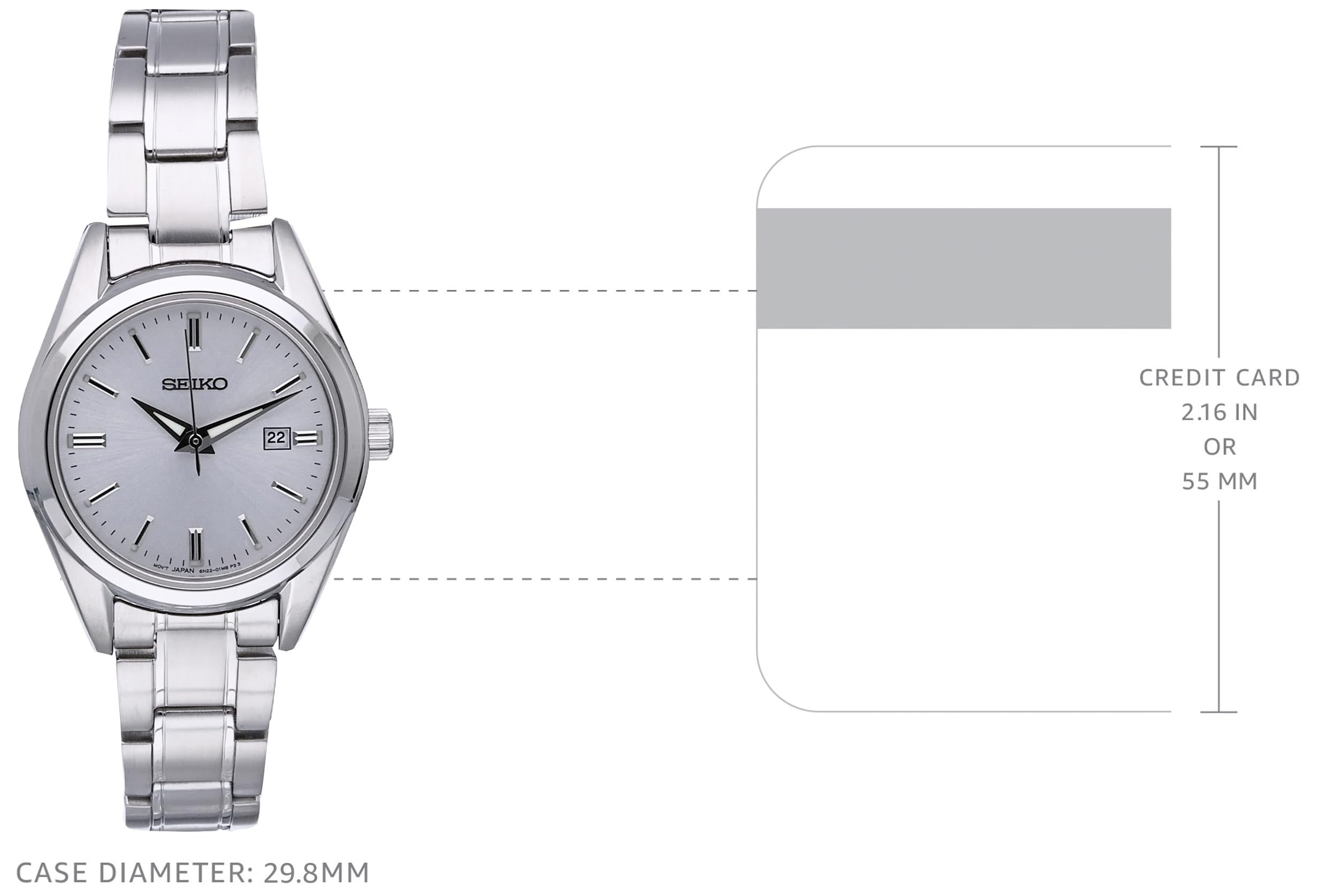 SEIKO Women's Stainless Steel Watch with Date Calendar - 100m Water Resistant, Elegant & Durable for Everyday Wear, Swimming & Outdoor Activities