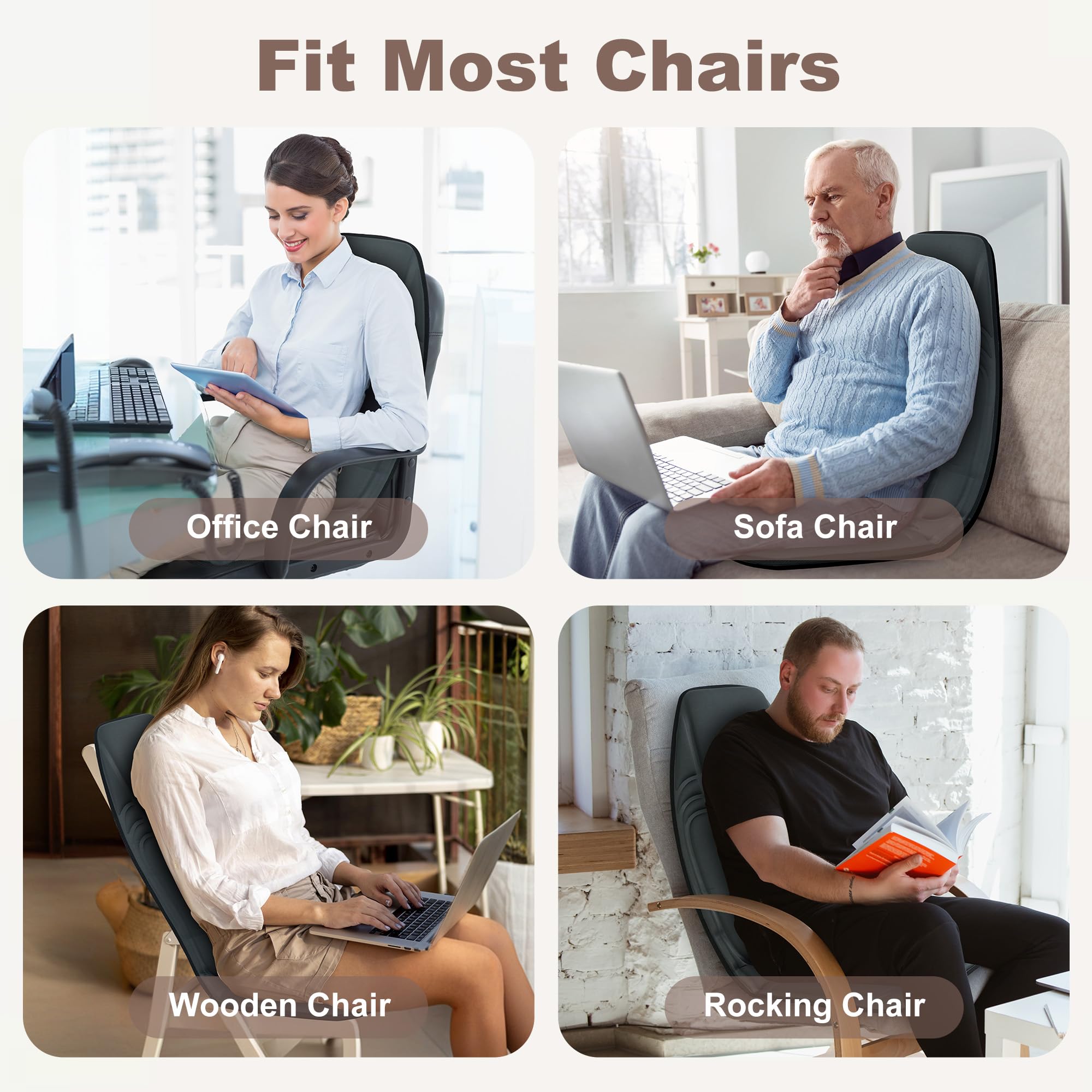 Vibration Back Massager with Heat - 10 Vibration Motors & 2 Heating Levels Massage Chair Pad for Recliner, Office Chair, Sofa - Perfect for Home, Office & Car Use - Great Gift for Mom, Dad, Women & Men