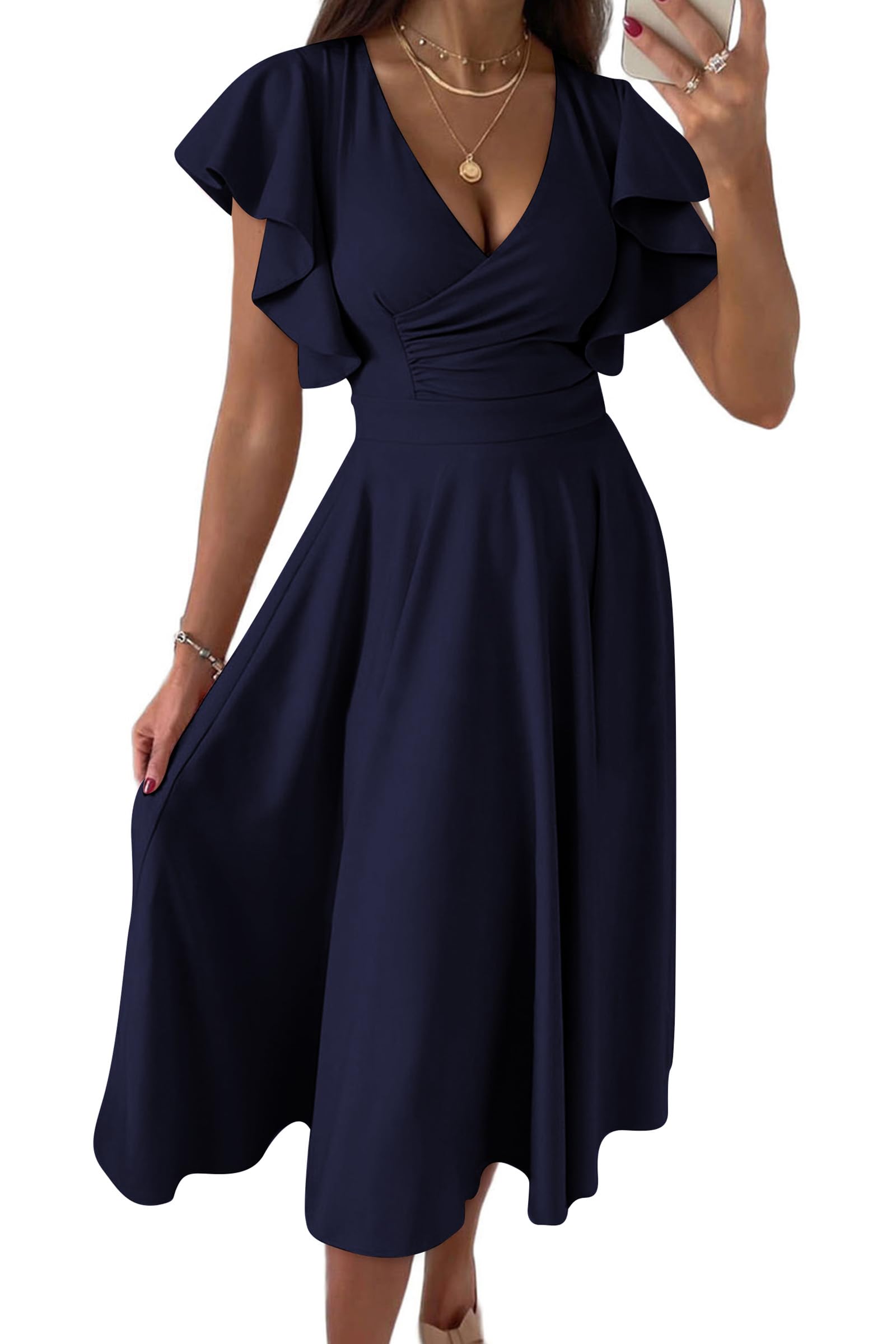 PRETTYGARDEN Women's Summer Midi Dress 2025 - Floral Ruffle Sleeve V-Neck A-Line Cocktail Dress for Wedding Guest, Party & Spring Occasions | Perfect for Bridal Shower, Garden Party & Date Night