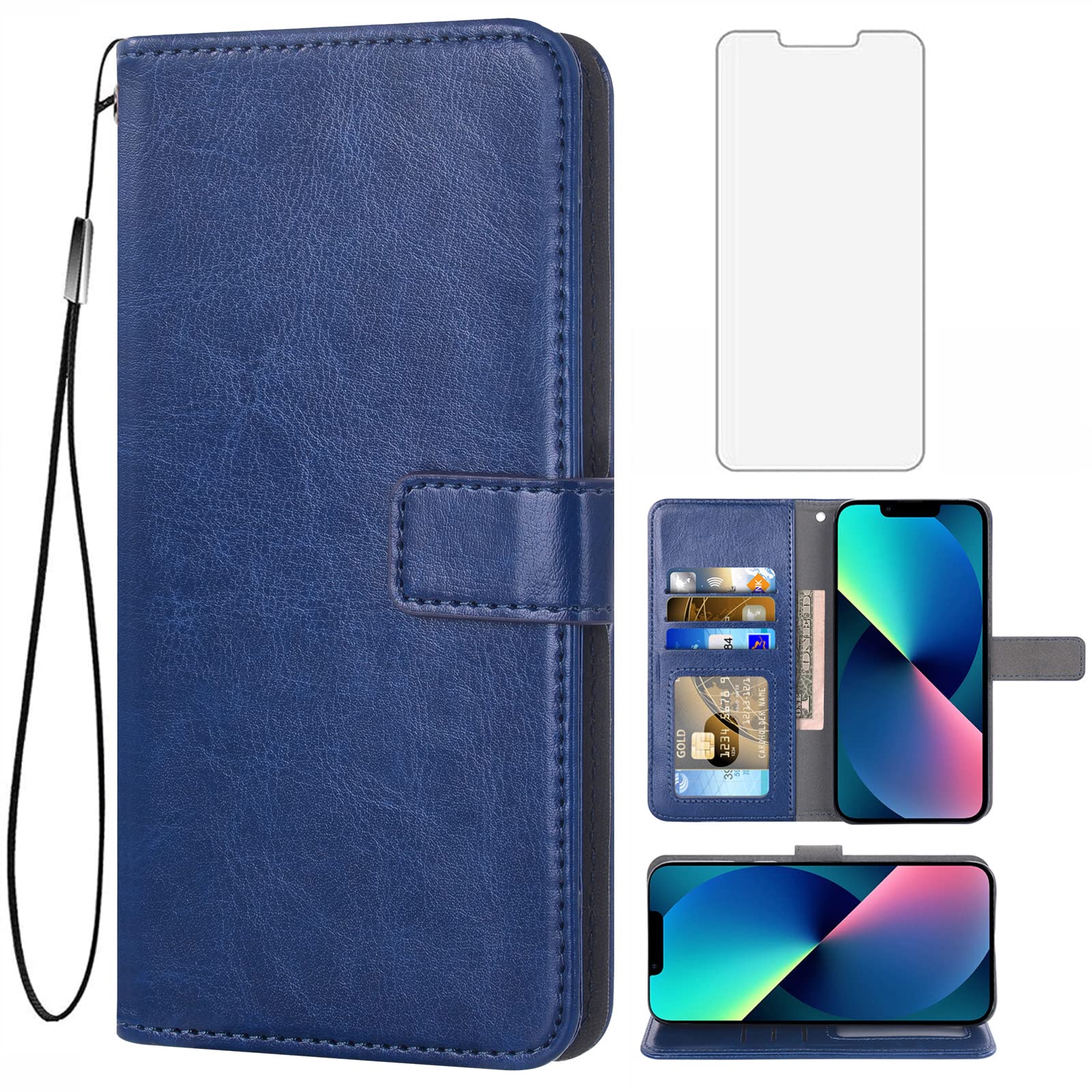 Premium iPhone 13 Pro Wallet Case with Tempered Glass Screen Protector - 6.1