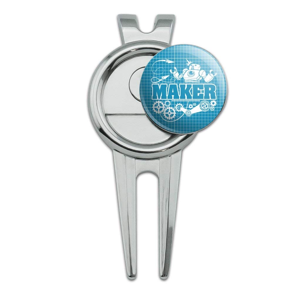 GRAPHICS & MORE Blueprint Design Robot & Gears Golf Divot Repair Tool & Ball Marker - Perfect Golf Accessories for Course Play & Gift Giving