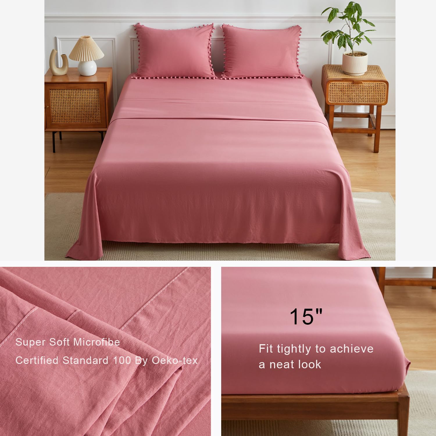 Queen Size Kids Bedding Comforter Set - 5 Piece Bed in a Bag for Teen Girls with Ball Pom Fringe, Includes Comforter, Sheets & Pillowcases | Perfect for Girls' Bedrooms, Sleepovers & Cozy Teen Retreats
