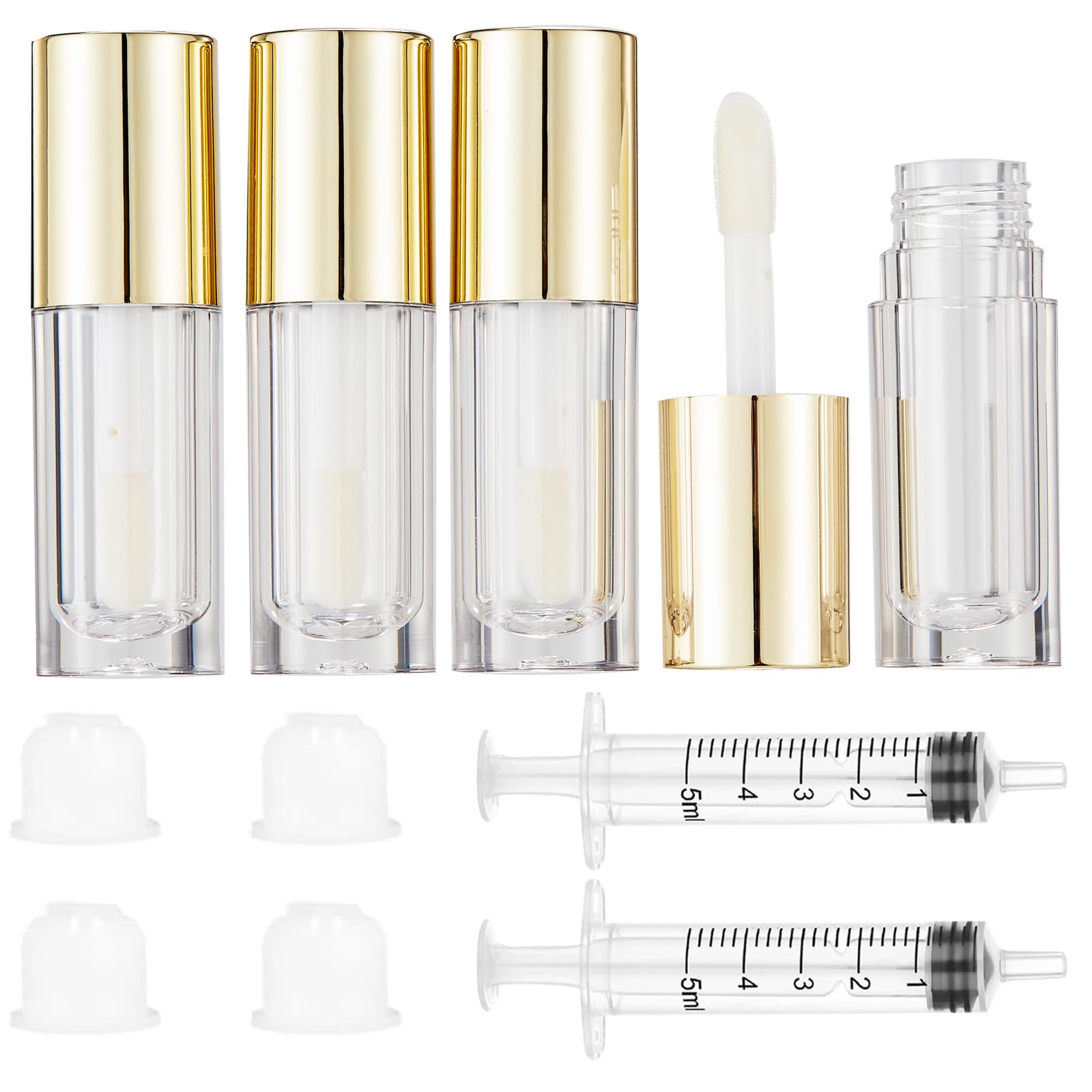 Qeuly 6ml Empty Clear Lip Gloss Tubes with Applicator Wands - Mini Lip Balm Containers for DIY Makeup & Lipgloss Making Kit (25x86mm, Golden) - Perfect for Women, Girls, and DIY Cosmetic Projects at Home or Salon