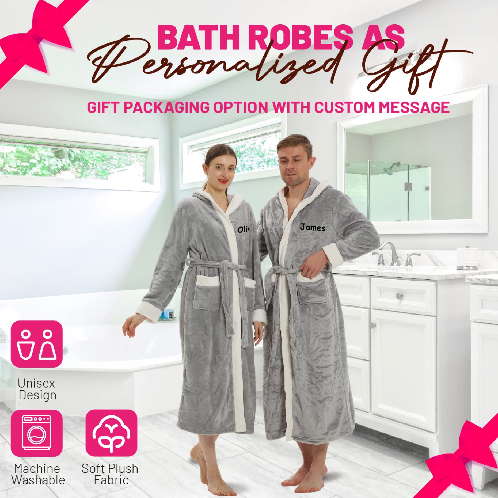 Personalized Hooded Plush Robes - Super Soft His & Hers Bathrobes for Spa & Home Relaxation