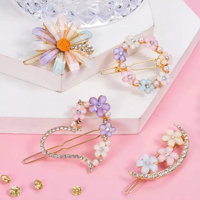 LIVECOOL 13 Pcs Korean Style Hair Clips Set - Women's Handmade Metal Hair Barrettes, Bobby Pins & Floral Hair Accessories in Gold (Perfect for Weddings, Parties & Everyday Styling)