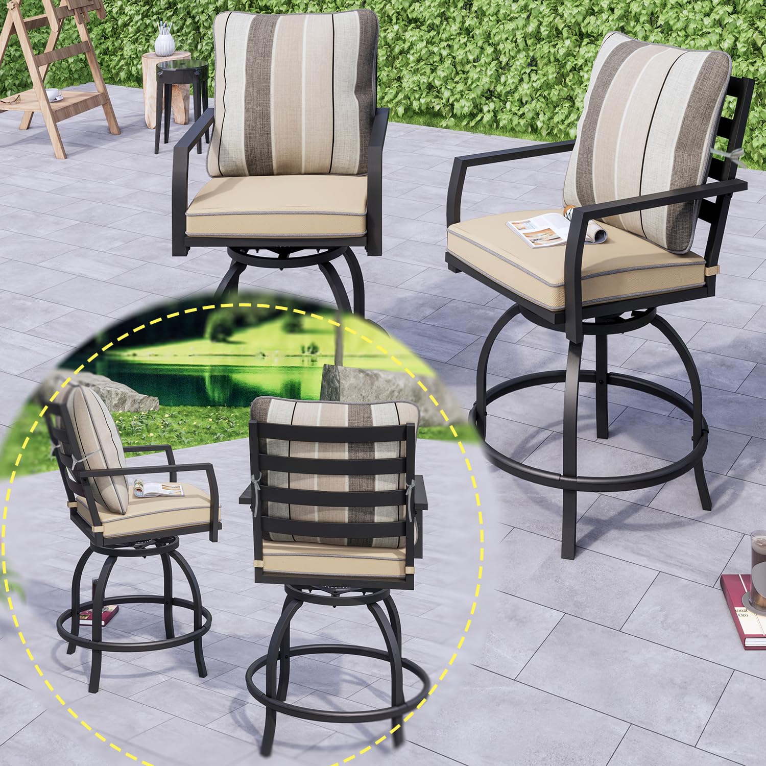 **PatioFestival Outdoor Swivel Bar Stools Set of 2 - Bar Height Patio Chairs with Cushion & All-Weather Steel Frame, Beige - Perfect for Backyard, Deck, Poolside & Outdoor Entertaining**