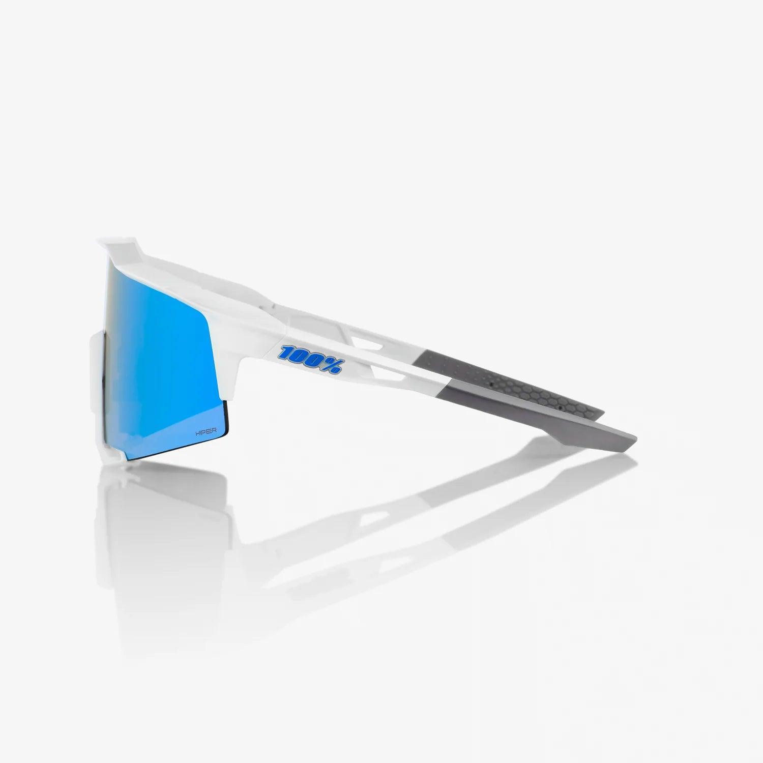 SpeedCraft Matte White HiPER Blue Multilayer Mirror Lens Sunglasses - UV Protection, Polarized Sport Shades for Running, Cycling & Outdoor Activities